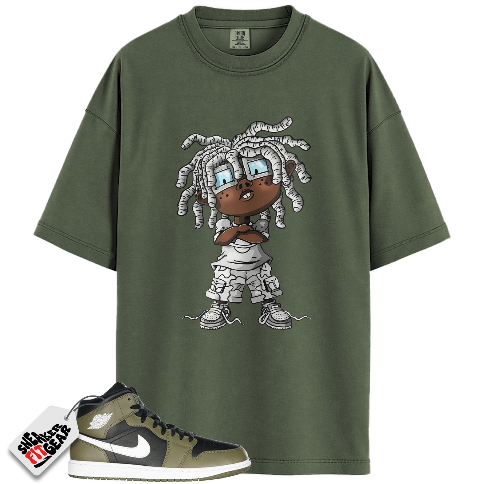 Jordan 1 Mid Black White Olive Match Shirts, CHONGO To Match Jordan 1 Mid Black White Olive