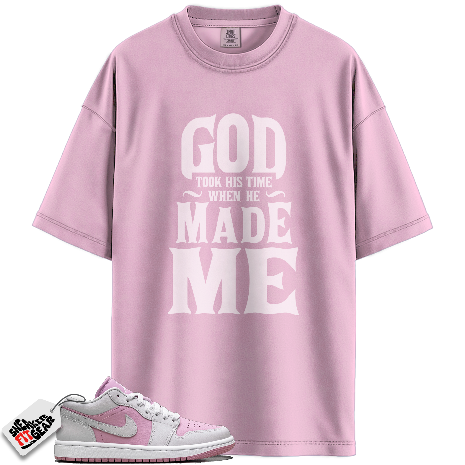 Women's Jordan 1 Low Orchid Neutral Grey Match Shirts, God Took His Time To Match Women's Jordan 1 Low Orchid Neutral Grey