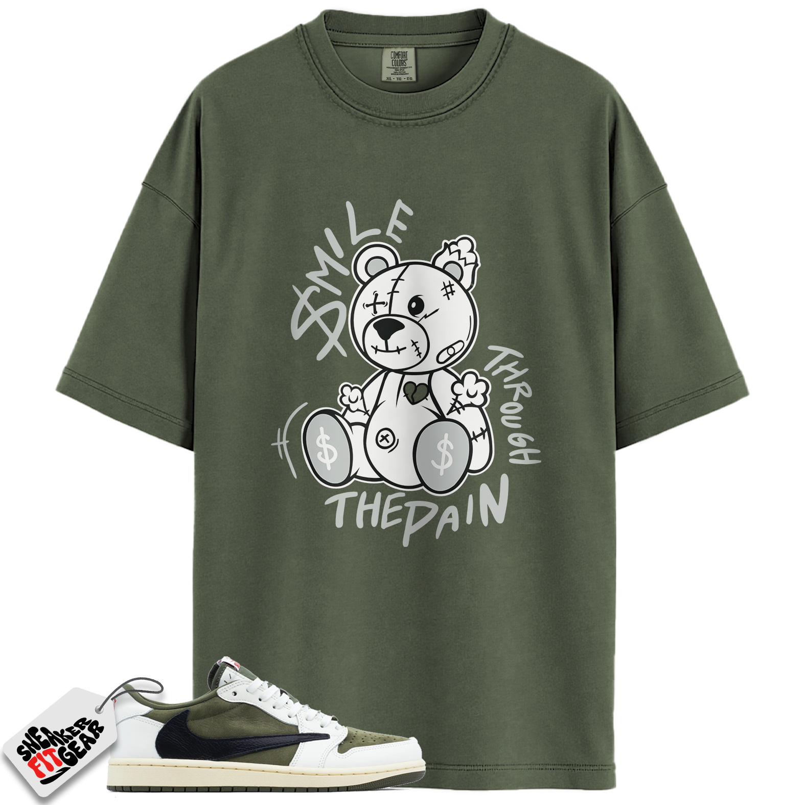 Jordan 1 Retro Low OG SP Travis Scott Medium Olive Match Shirts, Smile Through The Pain To Match Jordan 1 Retro Low OG SP Travis Scott Medium Olive