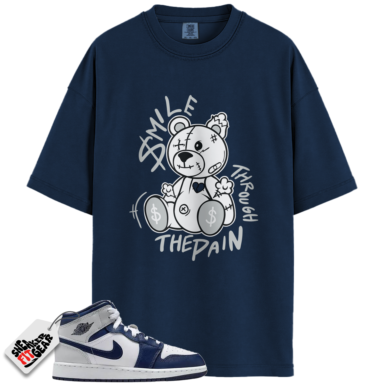 Jordan 1 Mid GS Light Smoke Grey Obsidian Match Shirts, Smile Through The Pain To Match Jordan 1 Mid GS Light Smoke Grey Obsidian