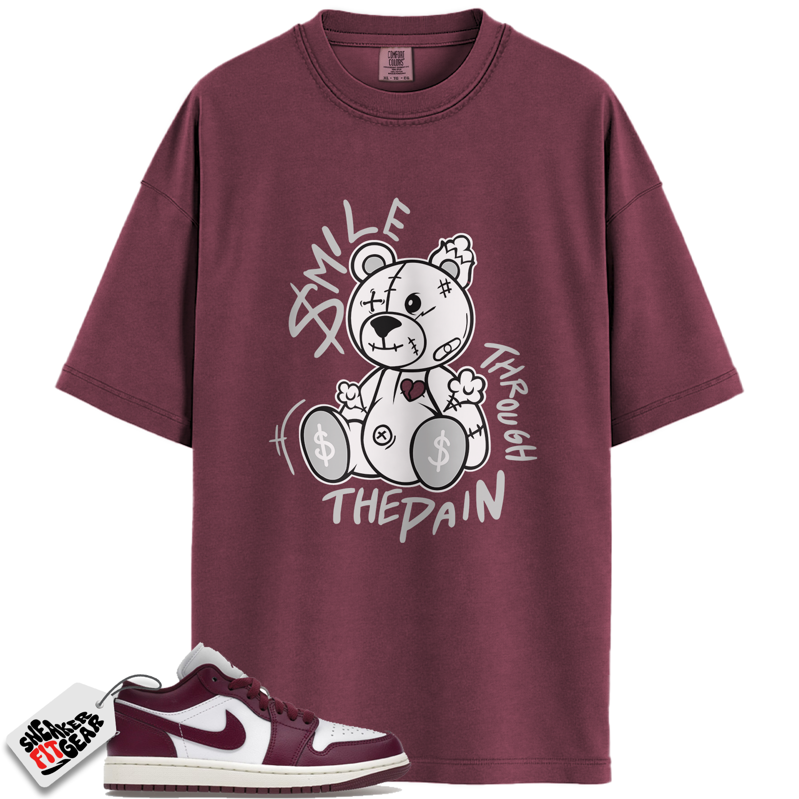 Jordan 1 Low Bordeaux Match Shirts, Smile Through The Pain To Match Jordan 1 Low Bordeaux