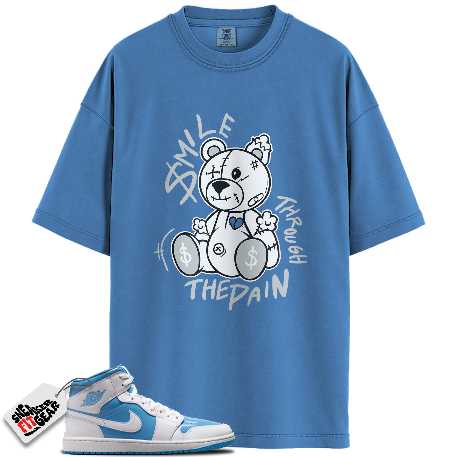 Jordan 1 Mid Legend Blue Match Shirts, Smile Through The Pain To Match Jordan 1 Mid Legend Blue