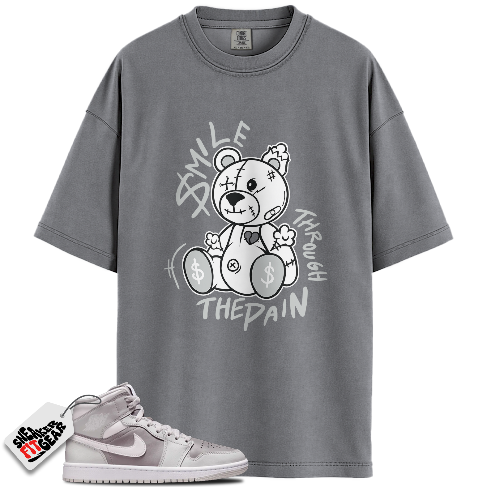 Women's Jordan 1 Mid Photon Dust Atmosphere Grey Match Shirts, Smile Through The Pain To Match Women's Jordan 1 Mid Photon Dust Atmosphere Grey