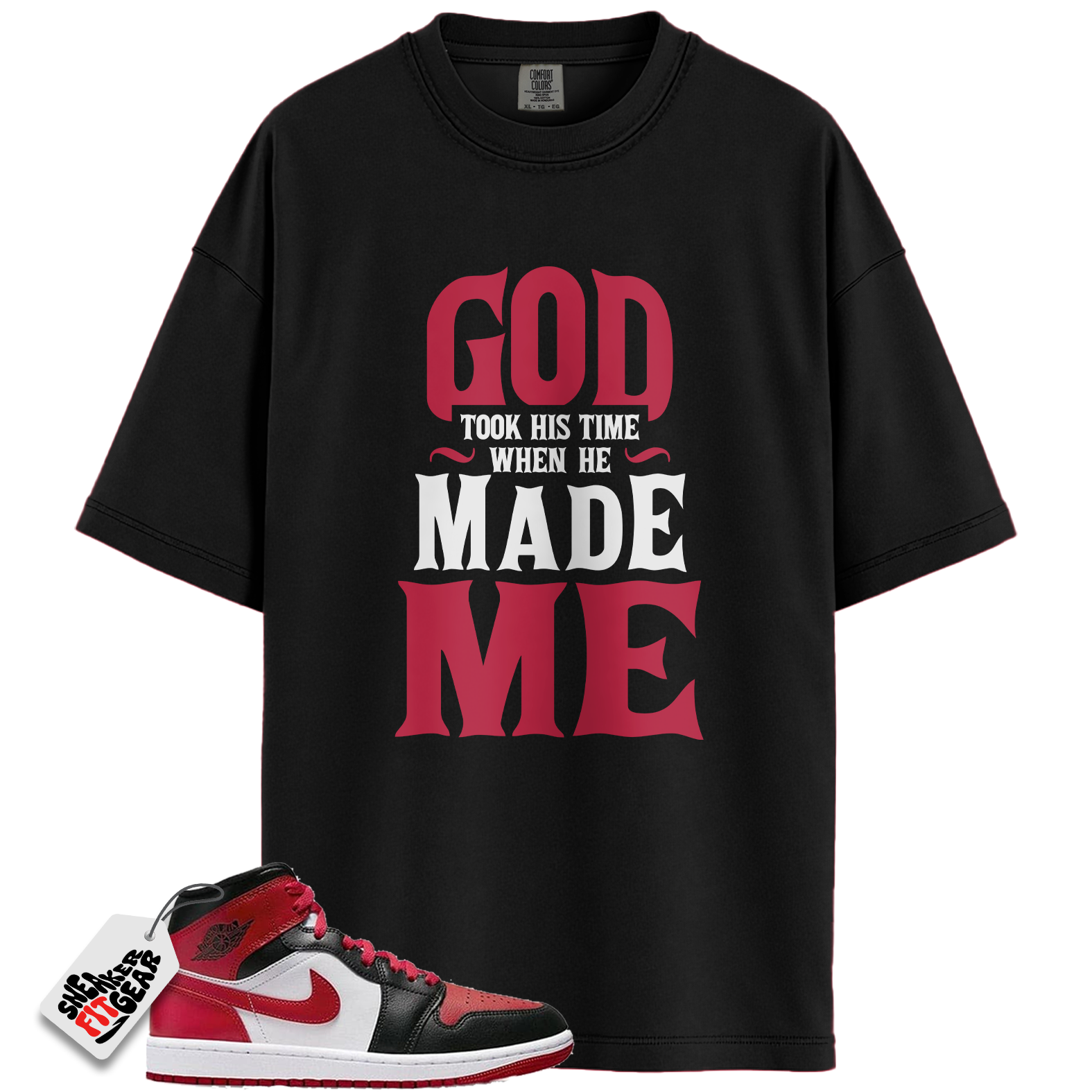 Jordan 1 Mid Alternate Bred Toe Match Shirts, God Took His Time To Match  Jordan 1 Mid Alternate Bred Toe