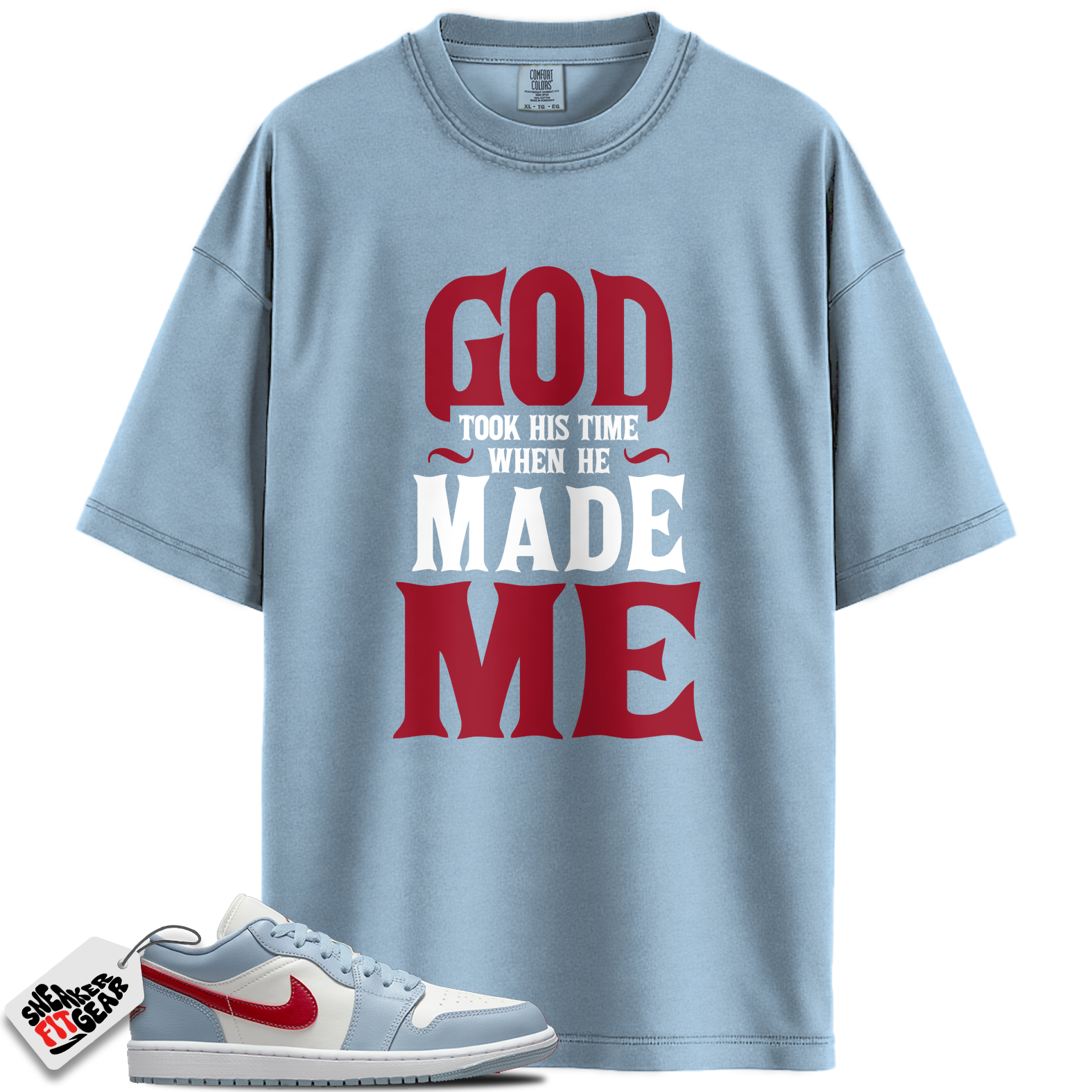 Jordan 1 Low Blue Whisper Dune Red Match Shirts, God Took His Time To Match Jordan 1 Low Blue Whisper Dune Red Main image