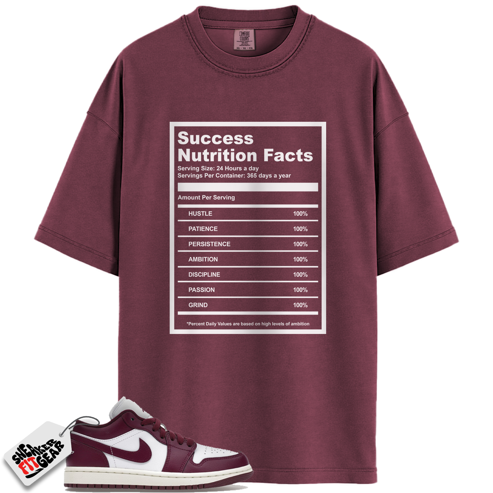 Jordan 1 Low Bordeaux Match Shirts, Success Nutrition Facts To Match Jordan 1 Low Bordeaux