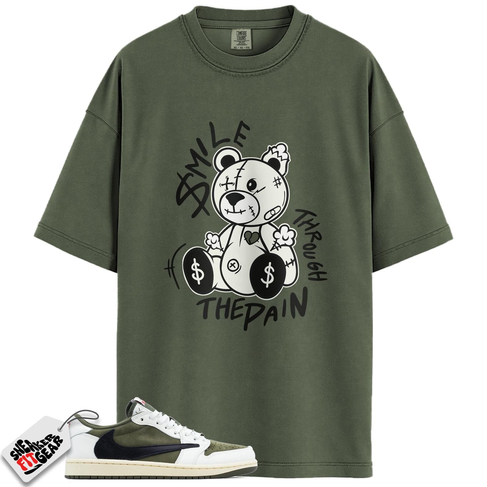 Jordan 1 Retro Low OG SP Travis Scott Medium Olive Match Shirts, Smile Through The Pain To Match Jordan 1 Retro Low OG SP Travis Scott Medium Olive Main image