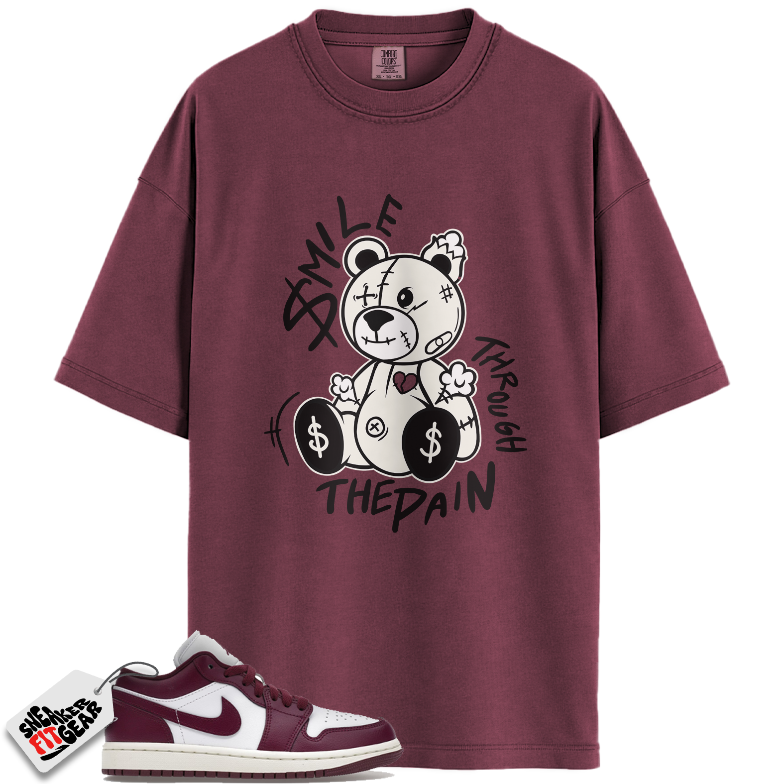 Jordan 1 Low Bordeaux Match Shirts, Smile Through The Pain To Match Jordan 1 Low Bordeaux