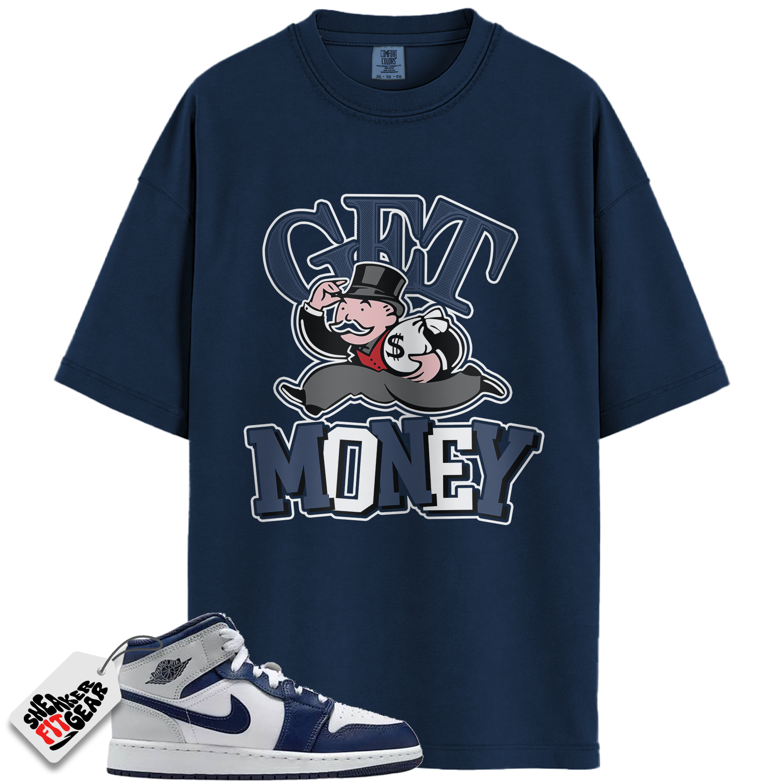 Jordan 1 Mid GS Light Smoke Grey Obsidian Match Shirts, Get Money To Match Jordan 1 Mid GS Light Smoke Grey Obsidian Main image