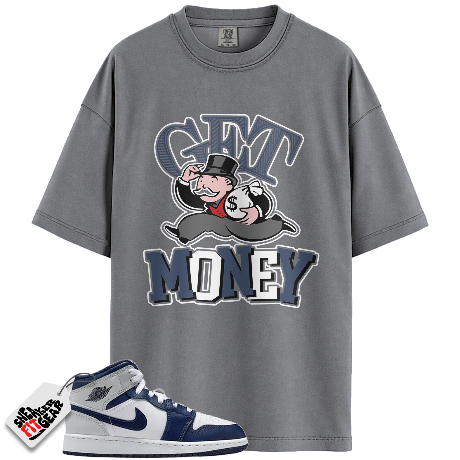 Jordan 1 Mid GS Light Smoke Grey Obsidian Match Shirts, Get Money To Match Jordan 1 Mid GS Light Smoke Grey Obsidian