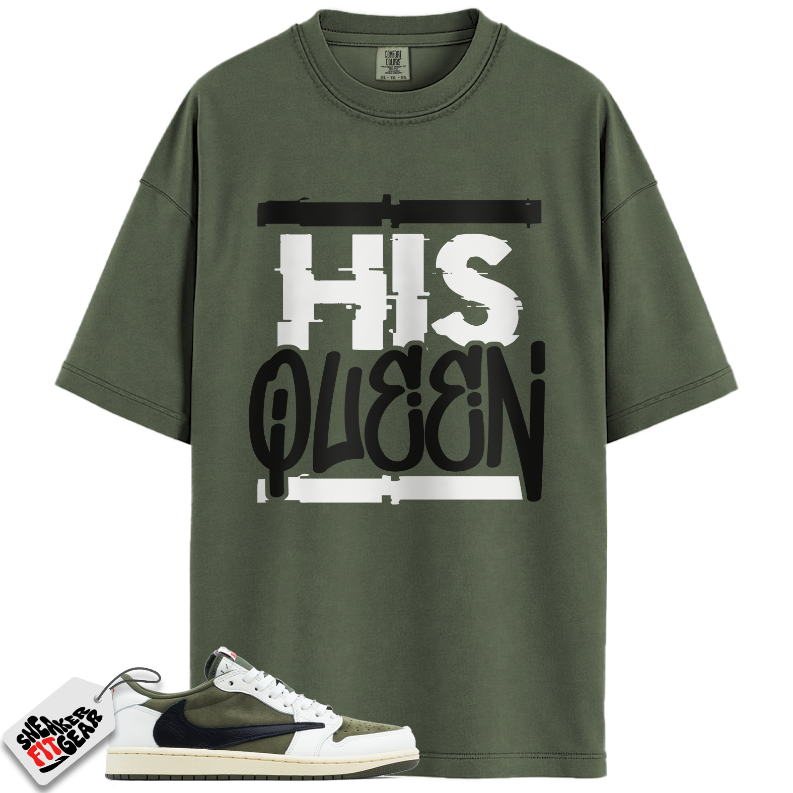 Jordan 1 Retro Low OG SP Travis Scott Medium Olive Match Shirts, His Queen To Match Jordan 1 Retro Low OG SP Travis Scott Medium Olive