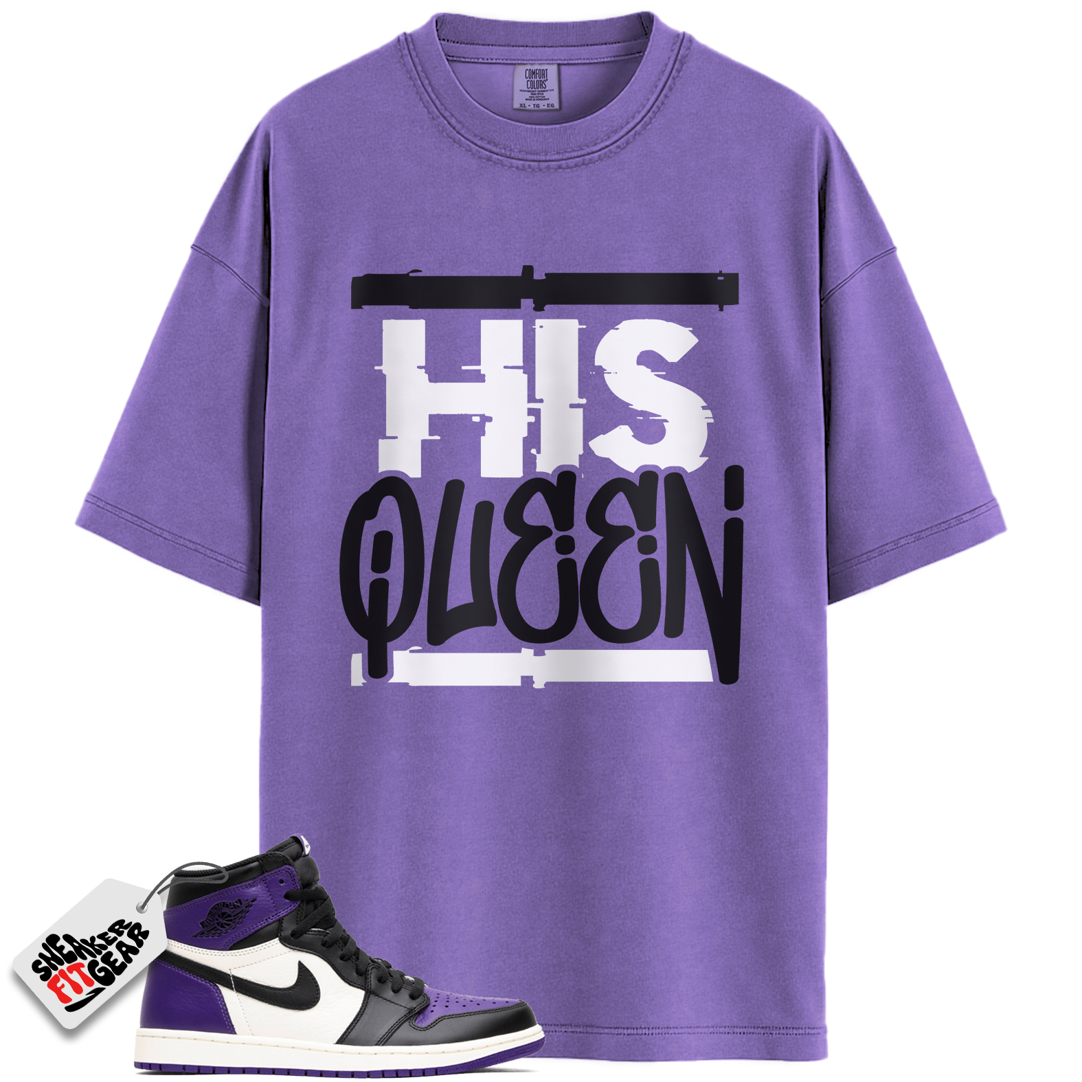 Jordan 1 Retro High Court Purple White Match Shirts, His Queen To Match Jordan 1 Retro High Court Purple White Main image