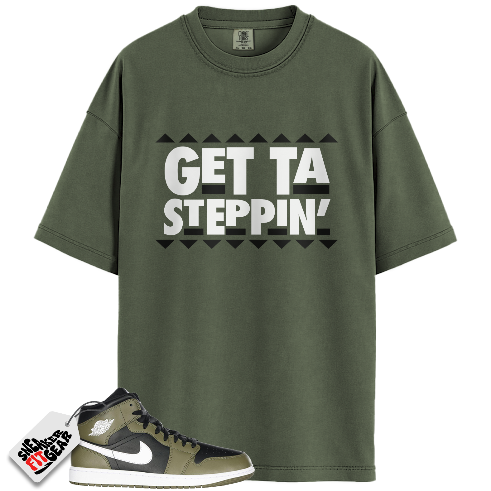 Jordan 1 Mid Black White Olive Match Shirts, Getta Steppin To Match Jordan 1 Mid Black White Olive