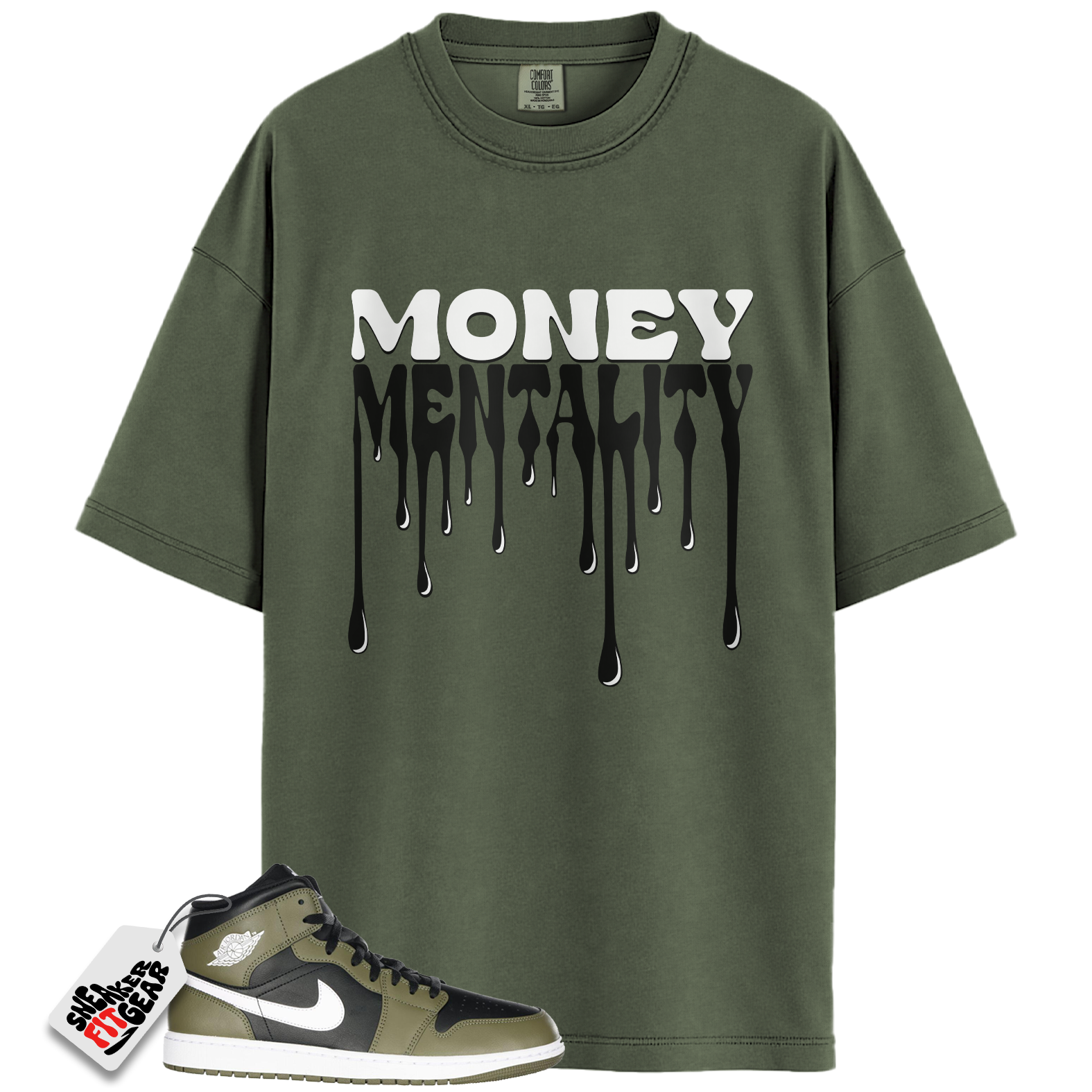 Jordan 1 Mid Black White Olive Match Shirts, Money Mentality To Match Jordan 1 Mid Black White Olive