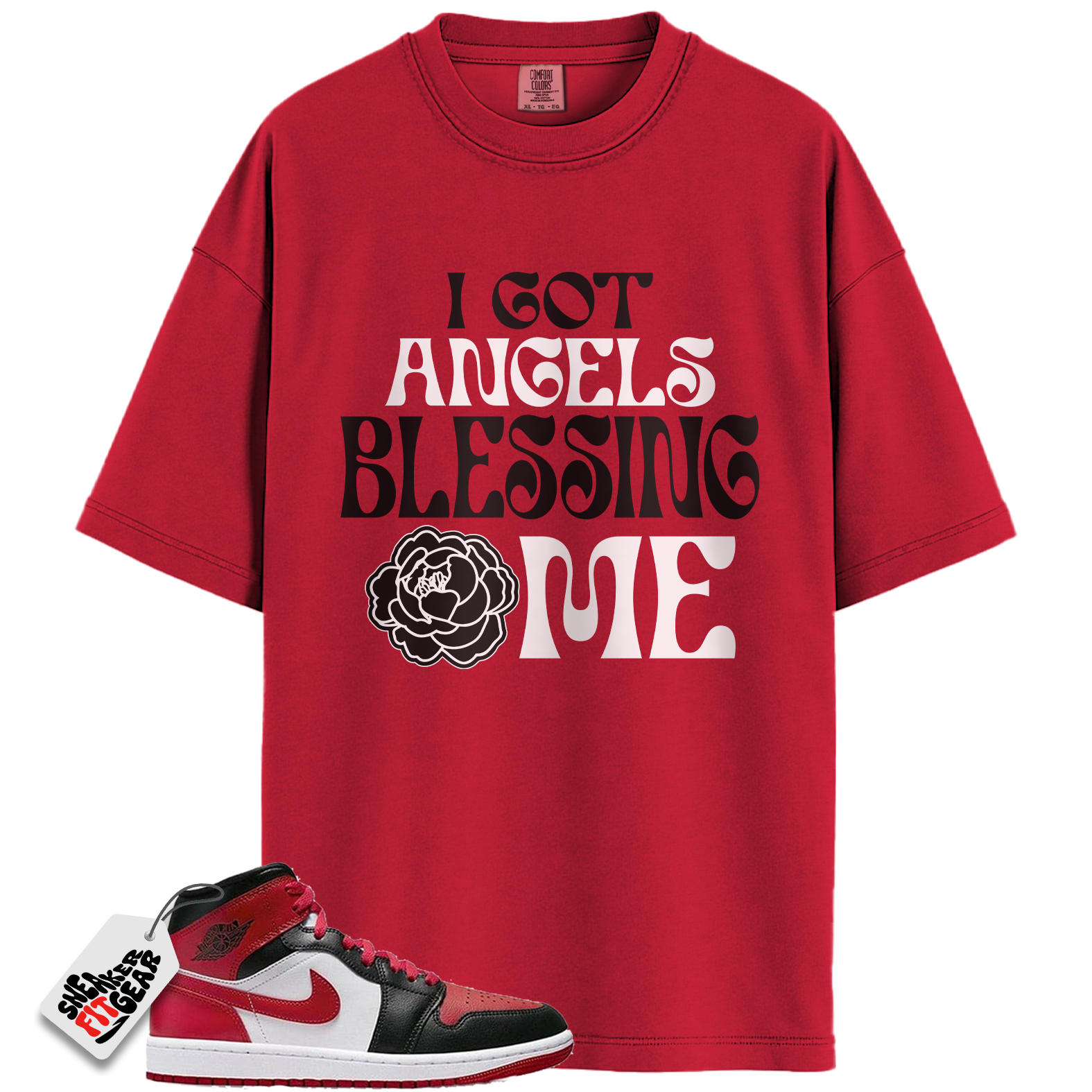 Jordan 1 Mid Alternate Bred Toe Match Shirts, Angels To Match  Jordan 1 Mid Alternate Bred Toe