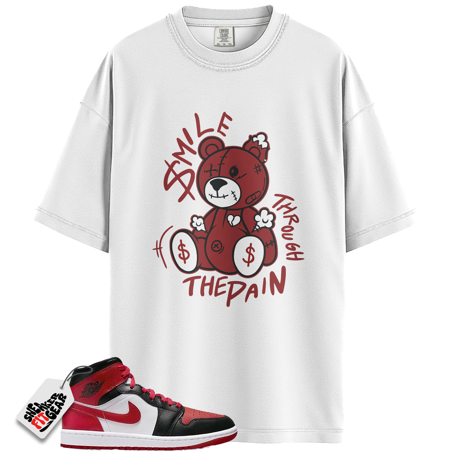 Jordan 1 Mid Alternate Bred Toe Match Shirts, Smile Through The Pain To Match  Jordan 1 Mid Alternate Bred Toe Main image