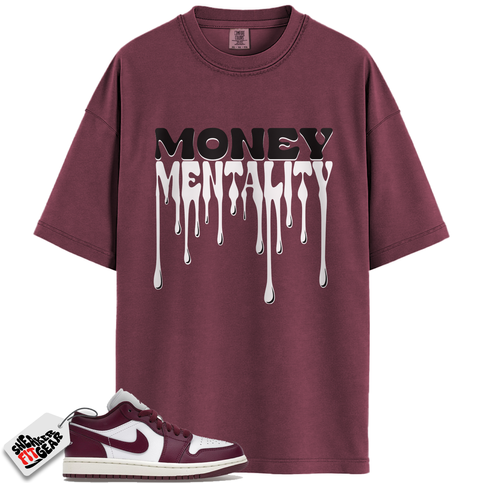 Jordan 1 Low Bordeaux Match Shirts, Money Mentality To Match Jordan 1 Low Bordeaux
