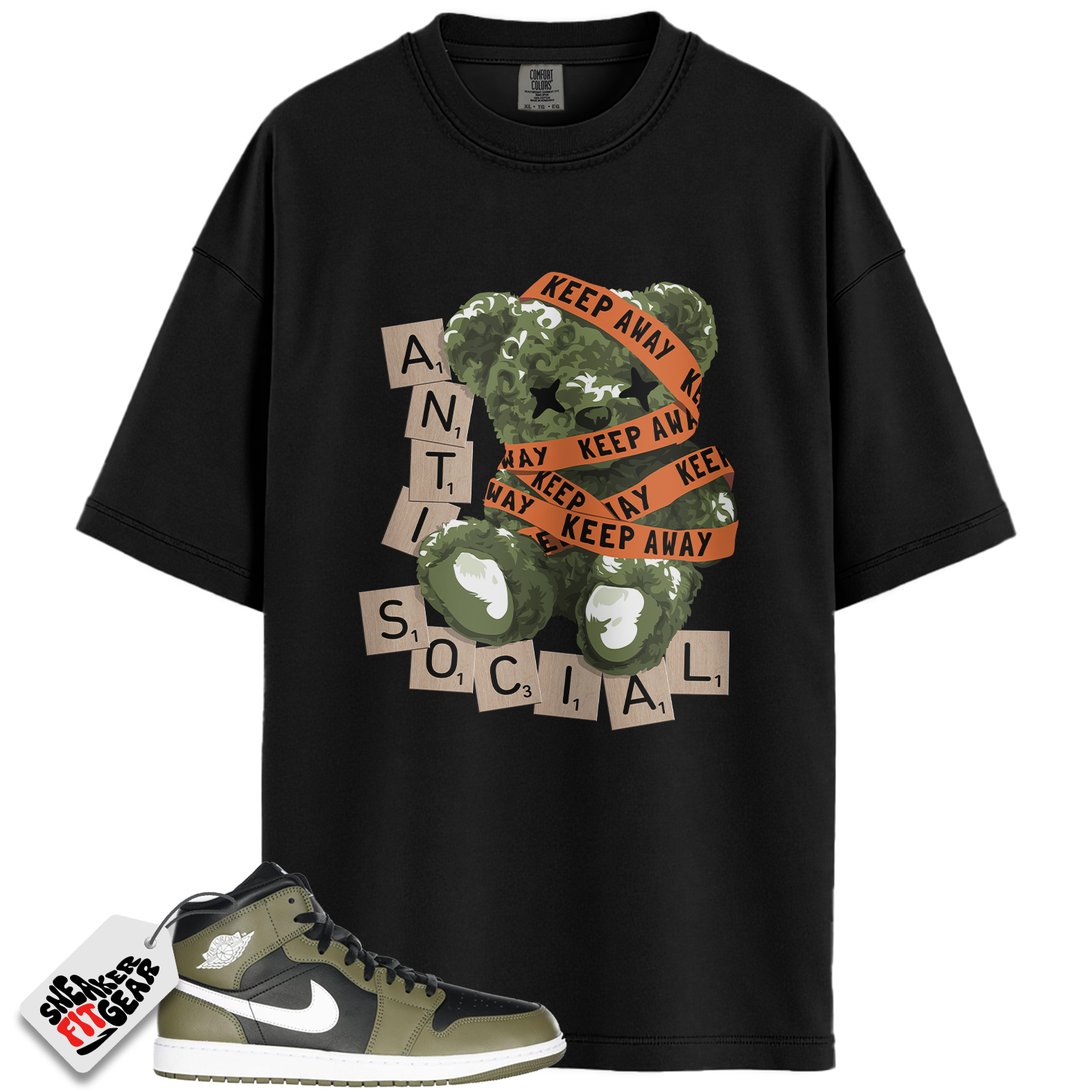 Jordan 1 Mid Black White Olive Match Shirts, Anti Social To Match Jordan 1 Mid Black White Olive