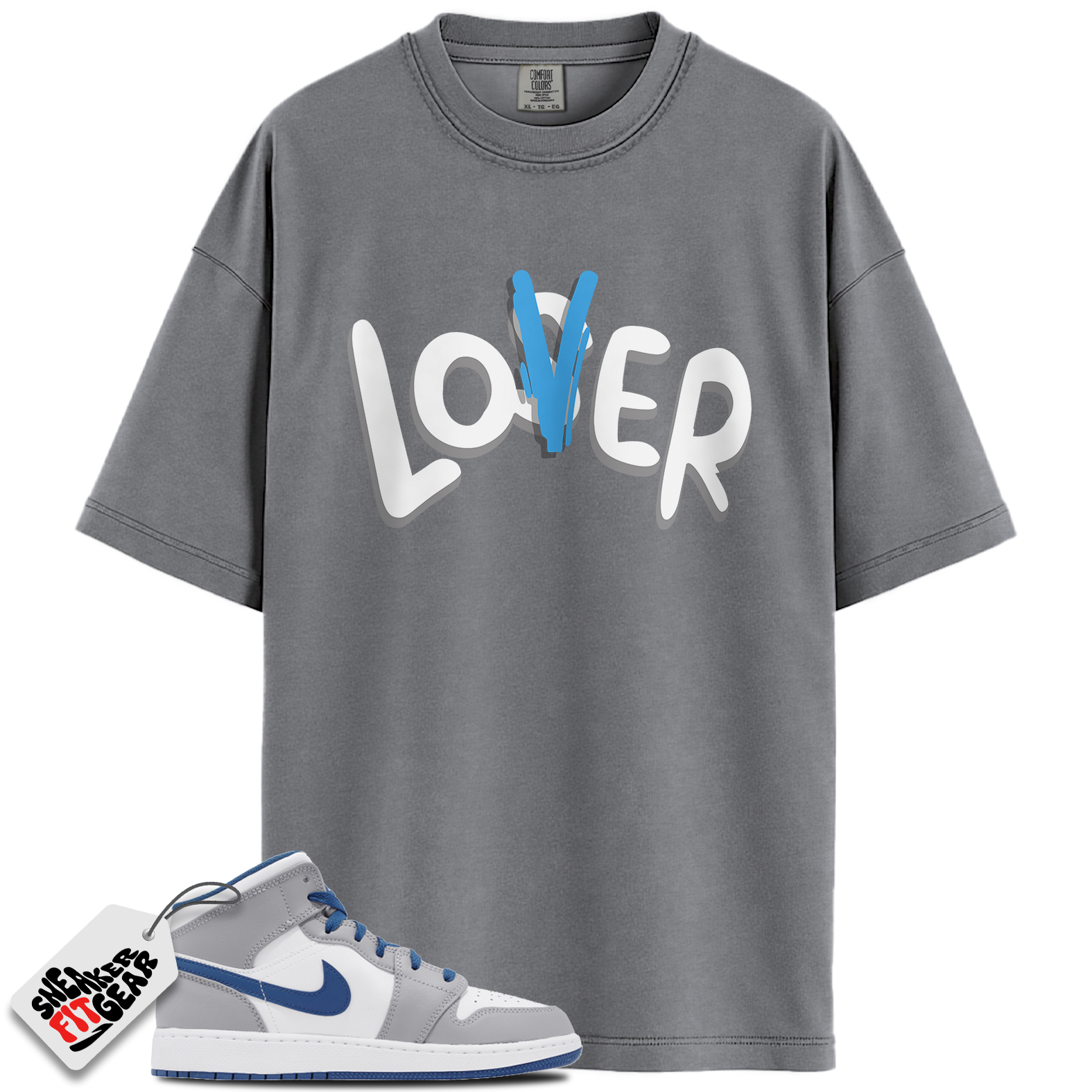 Jordan 1 Mid True Blue Cement Match Shirts, Lover Loser Shirt To Match Jordan 1 Mid True Blue Cement