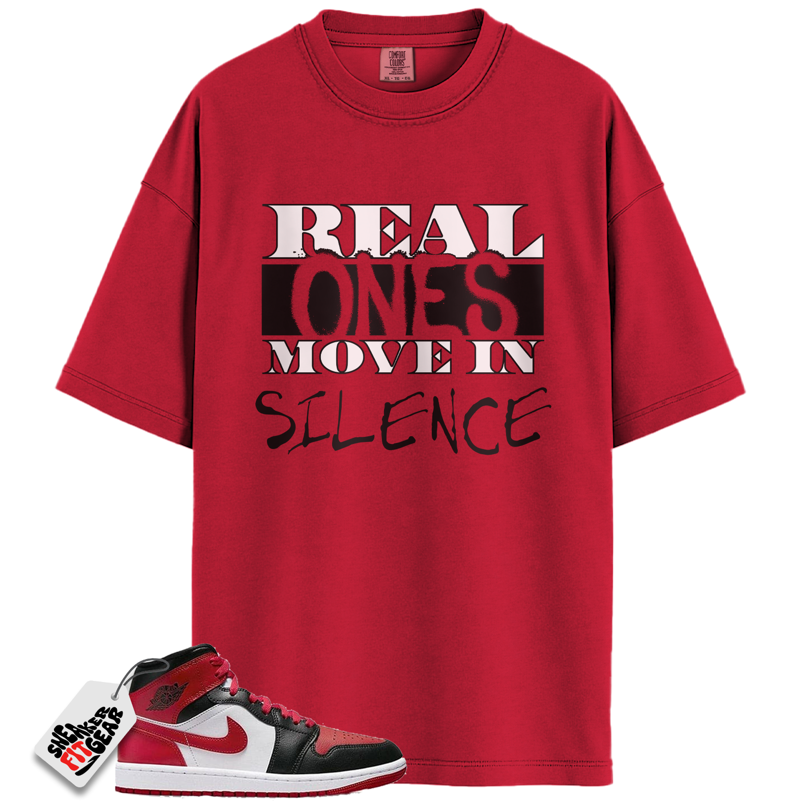 Jordan 1 Mid Alternate Bred Toe Match Shirts, Real Ones Move in Silence T-Shirt To Match  Jordan 1 Mid Alternate Bred Toe