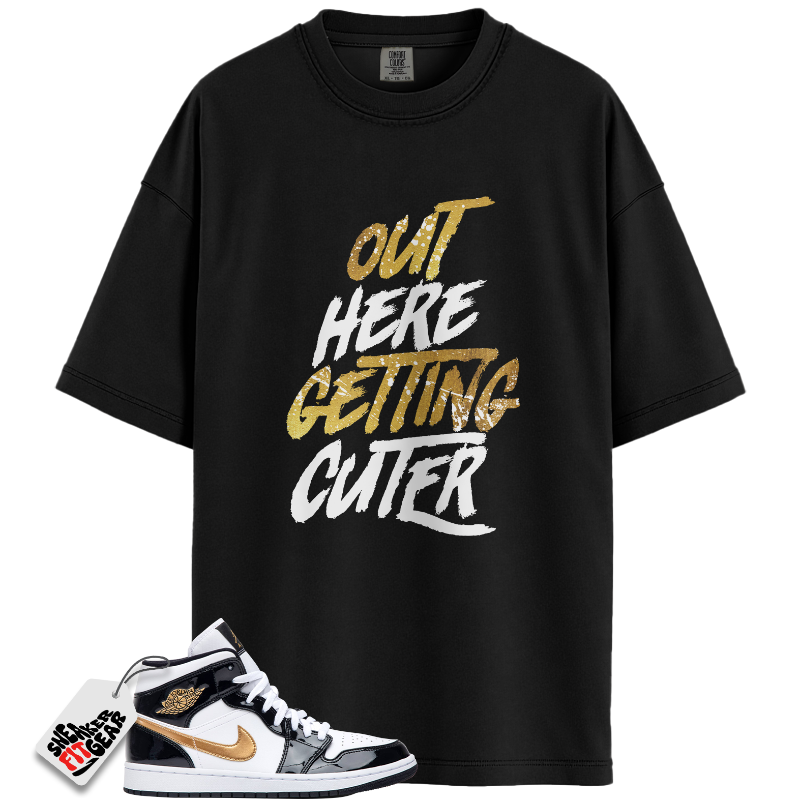 Jordan 1 Mid Patent Black White Gold Match Shirts, Out Here Getting Cuter To Match Jordan 1 Mid Patent Black White Gold