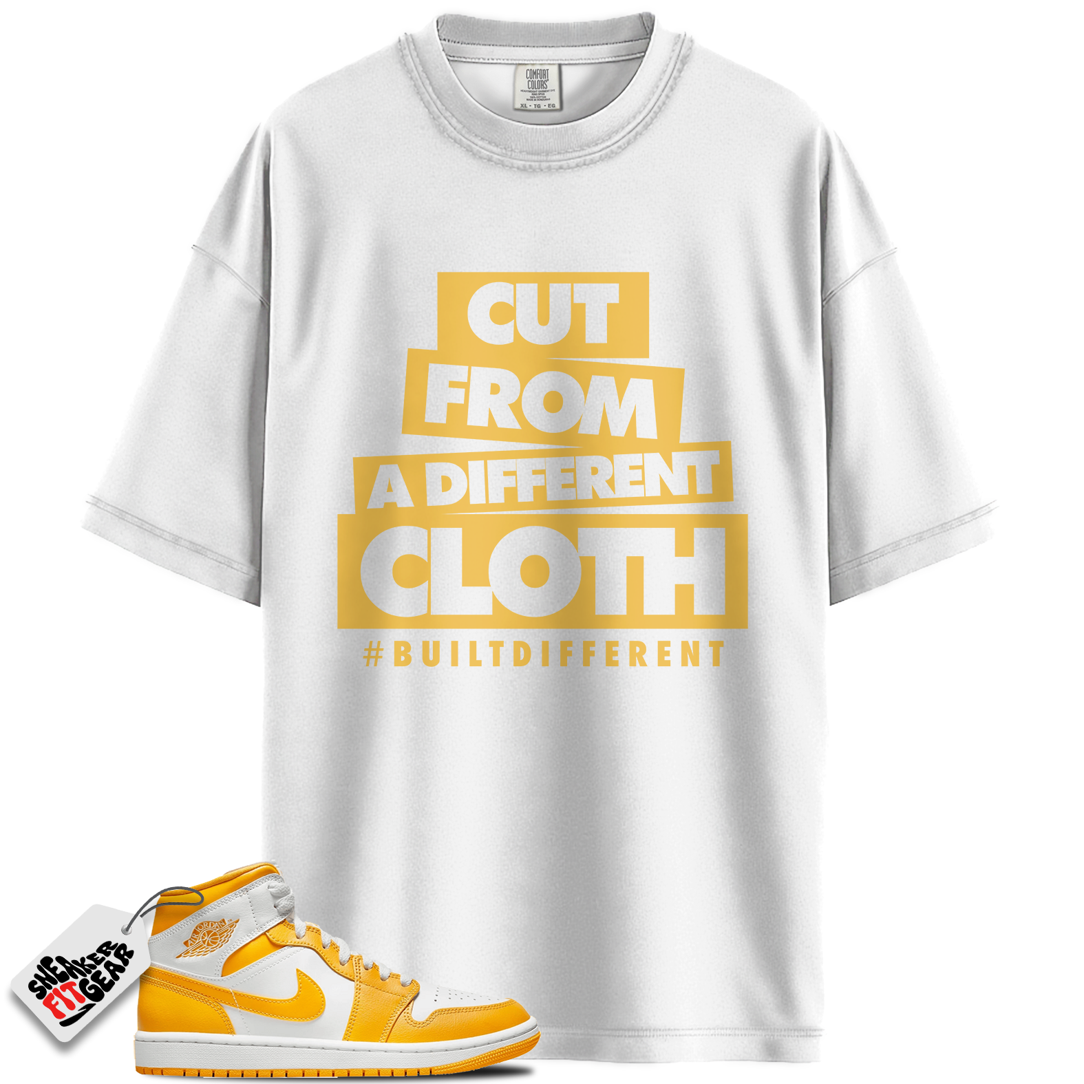 Jordan 1 Mid WMNS University Gold White Summer Match Shirts, Cut From A Different Cloth To Match Jordan 1 Mid WMNS University Gold White Summer Main image