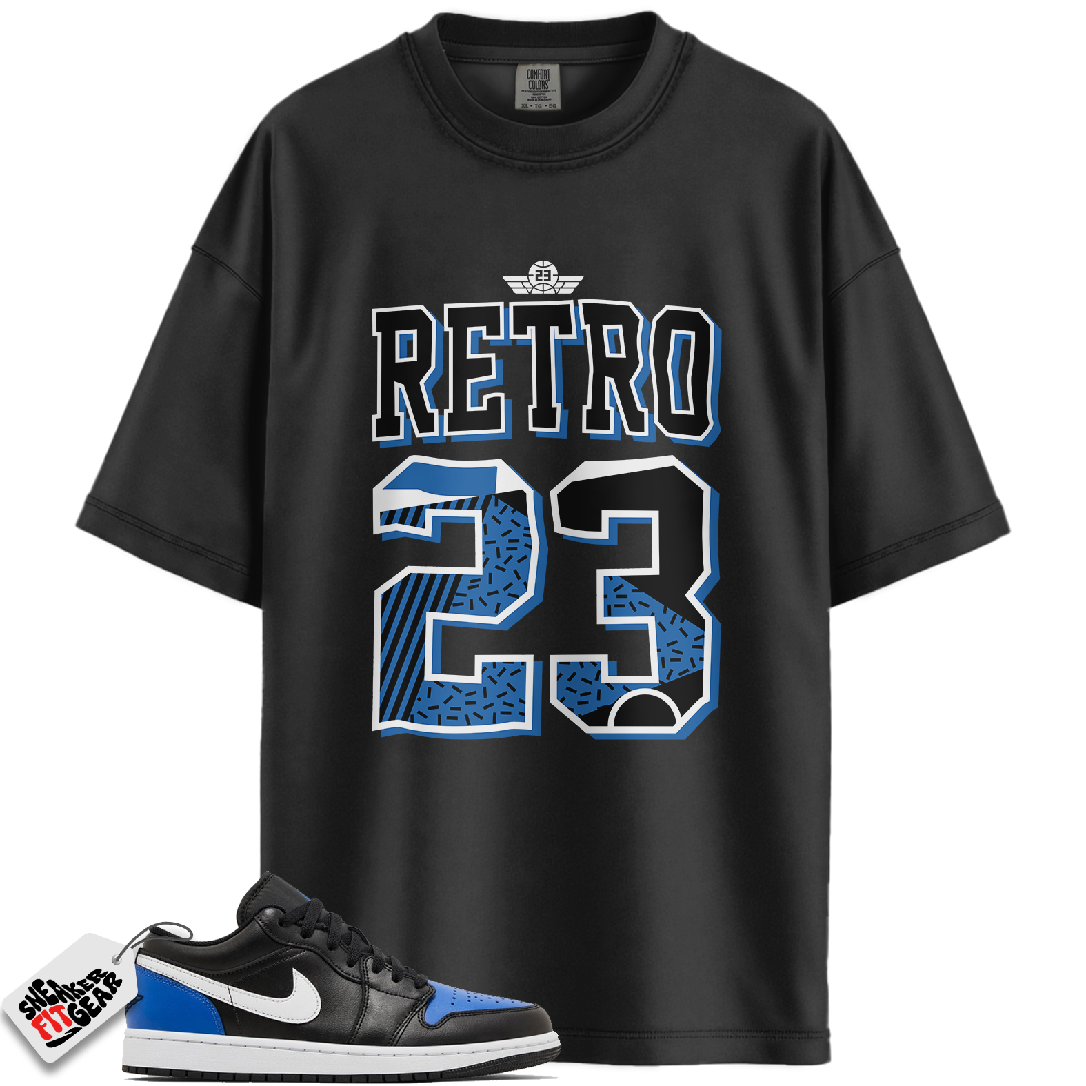 Jordan 1 Low Black Royal Toe Match Shirts, Retro 23 Royal Toe Shirt To Match Jordan 1 Low Black Royal Toe