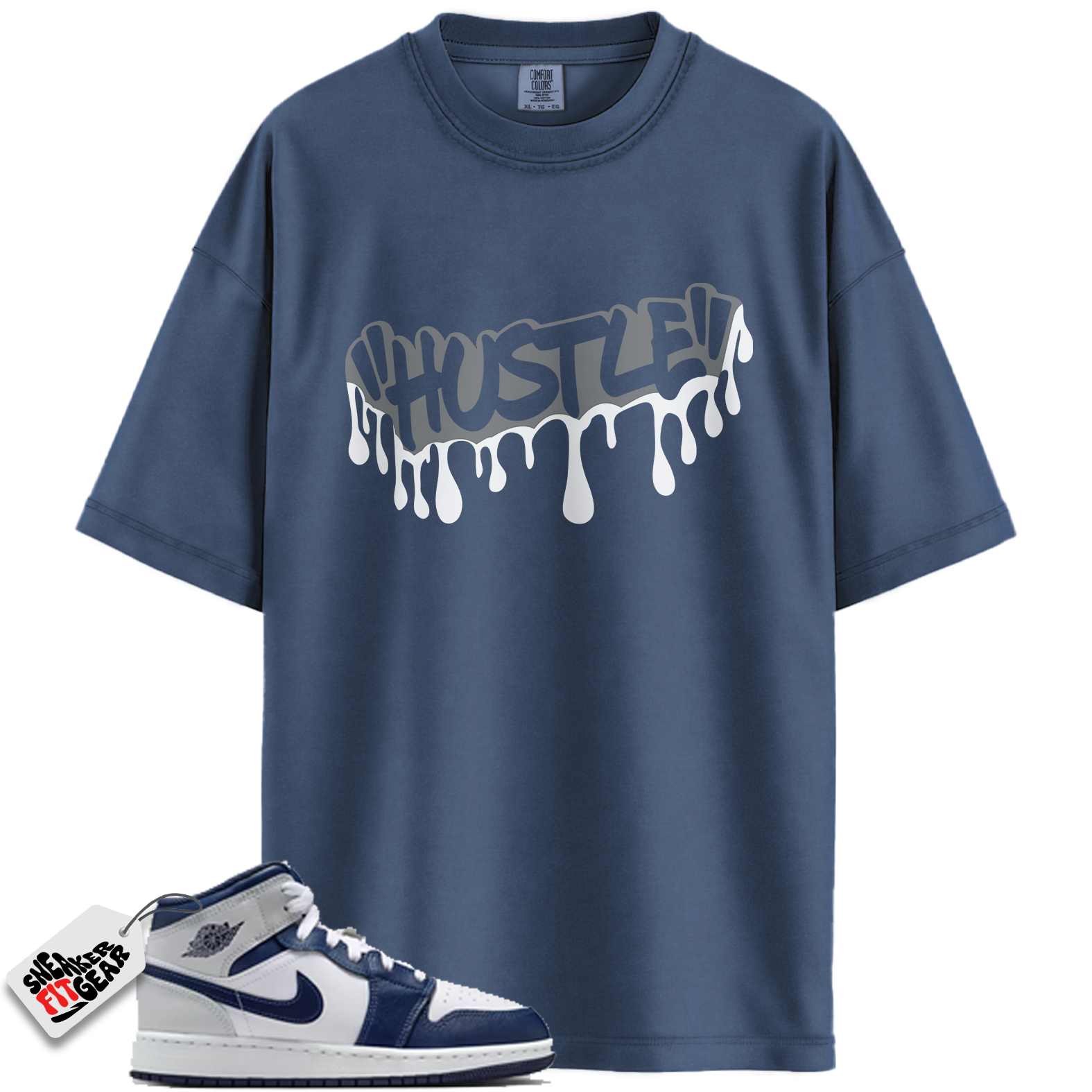 Jordan 1 Mid GS Light Smoke Grey Obsidian Match Shirts, HUSTLE To Match Jordan 1 Mid GS Light Smoke Grey Obsidian