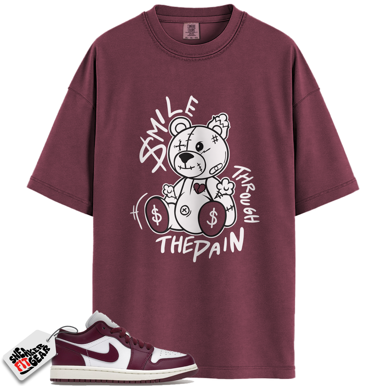 Jordan 1 Low Bordeaux Match Shirts, Smile Through The Pain To Match Jordan 1 Low Bordeaux