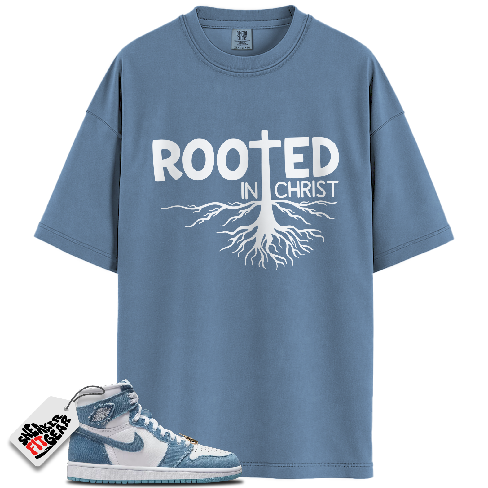 Women's 1s High OG Denim Match Shirts, ROOTED To Match Women's 1s High OG Denim Main image