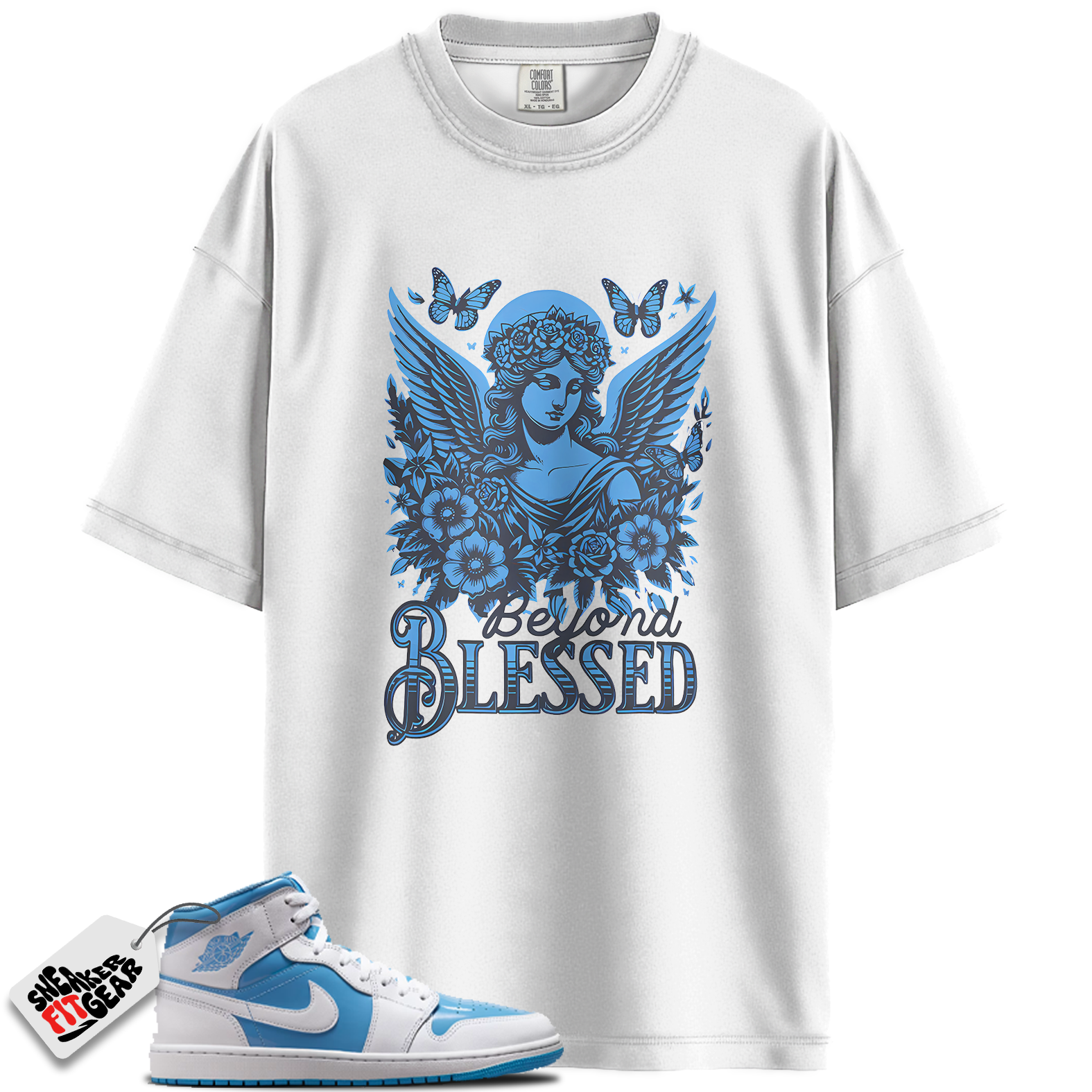 Jordan 1 Mid Legend Blue Match Shirts, Blessed Sneaker Shirt To Match Jordan 1 Mid Legend Blue