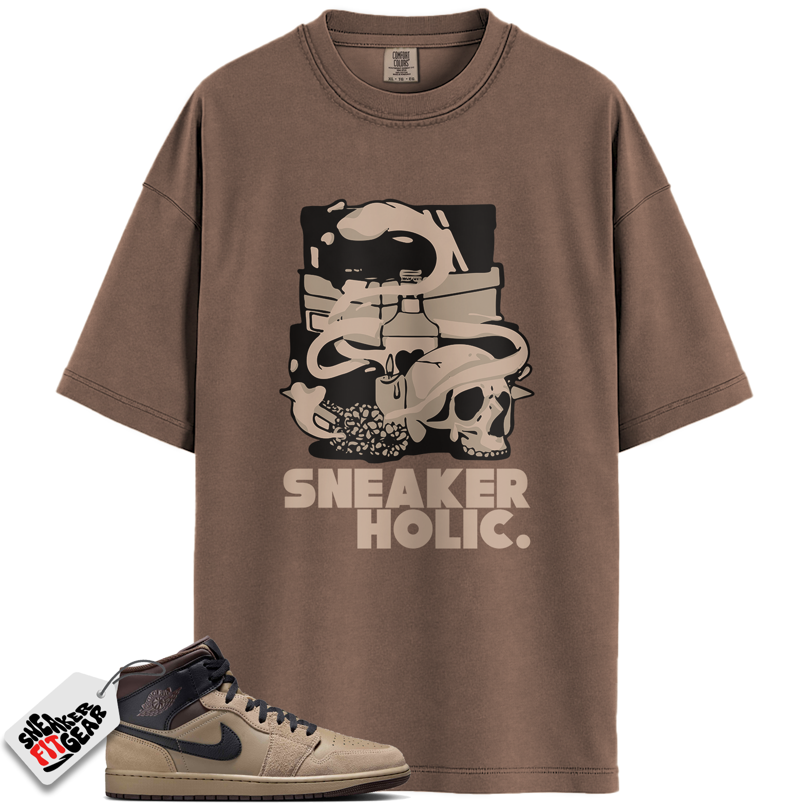 Jordan 1 Mid Khaki Baroque Brown Match Shirts, Sneaker Holic Sneaker T-Shirt To Match Jordan 1 Mid Khaki Baroque Brown