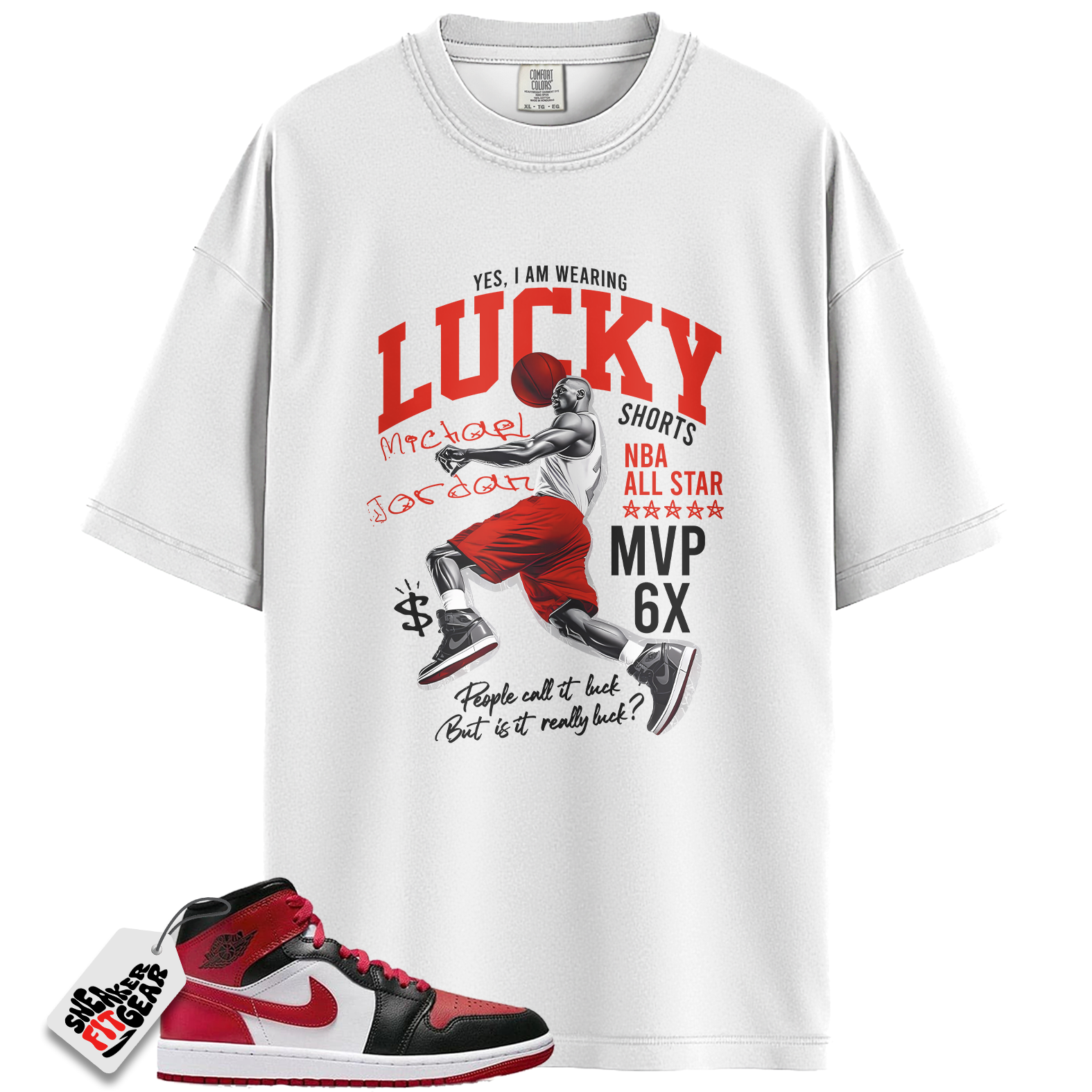 Jordan 1 Mid Alternate Bred Toe Match Shirts, Lucky Player Unisex Graphic T-Shirts To Match  Jordan 1 Mid Alternate Bred Toe