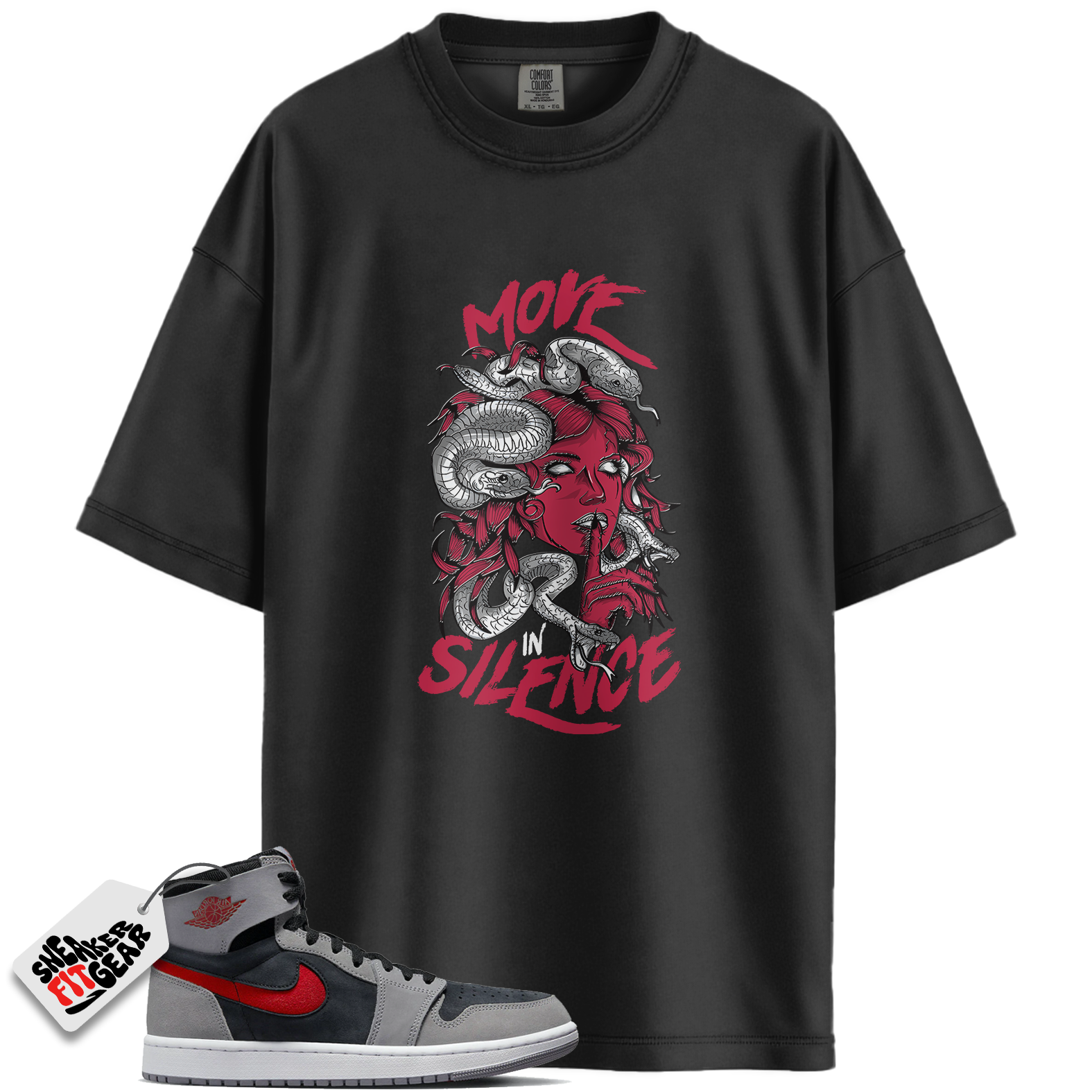 Jordan 1 High Zoom Air CMFT 2 Black Fire Red Cement Match Shirts, Move In Silence To Match Jordan 1 High Zoom Air CMFT 2 Black Fire Red Cement
