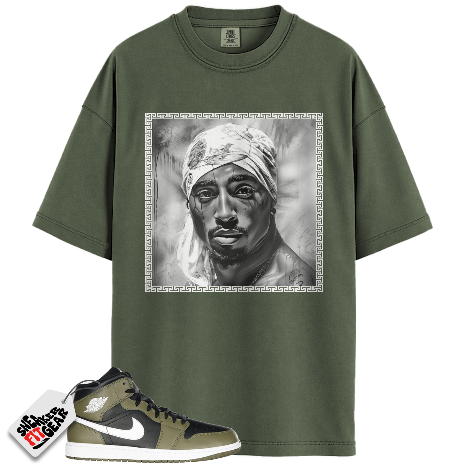 Jordan 1 Mid Black White Olive Match Shirts, PAC To Match Jordan 1 Mid Black White Olive Main image