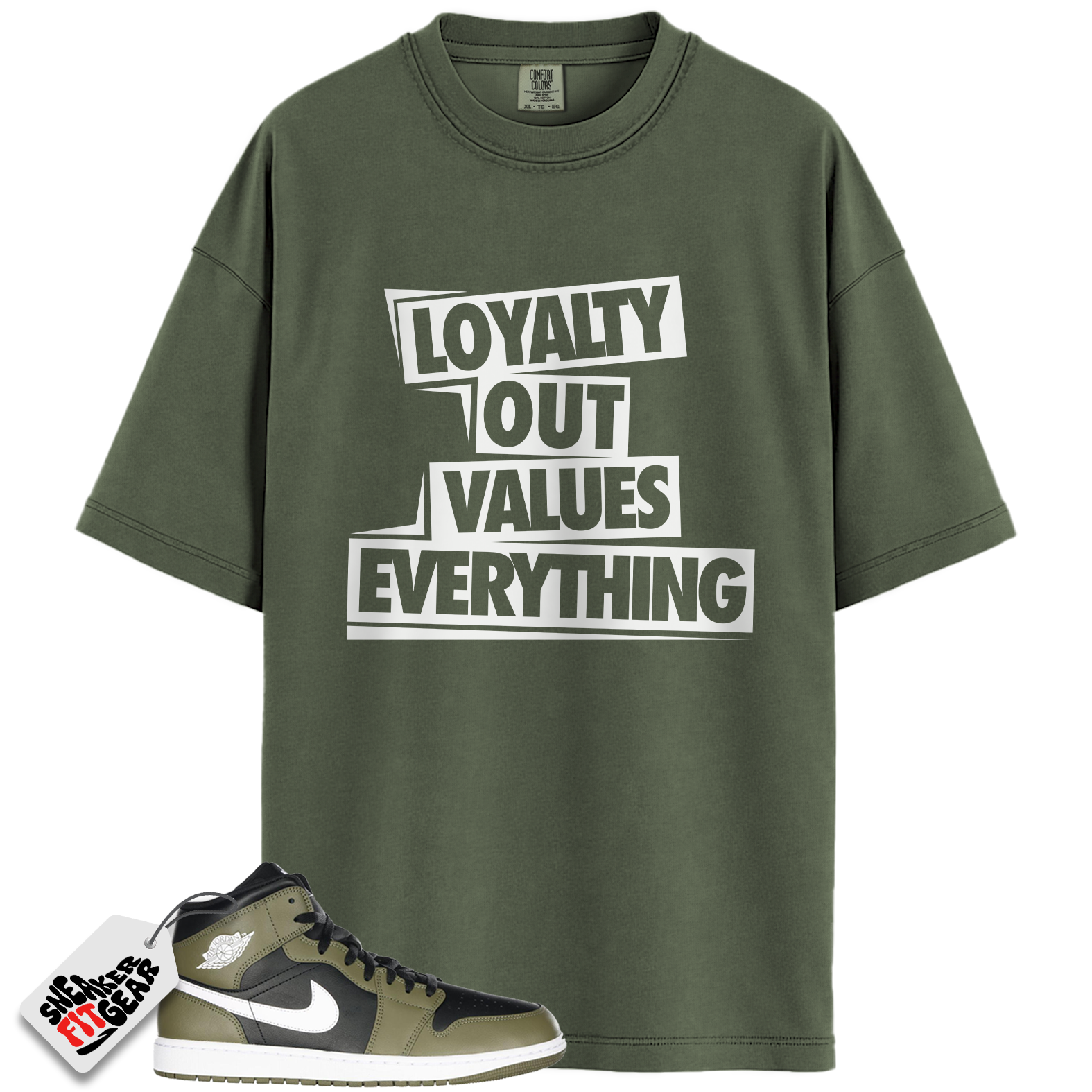 Jordan 1 Mid Black White Olive Match Shirts, LOVE T-Shirt To Match Jordan 1 Mid Black White Olive