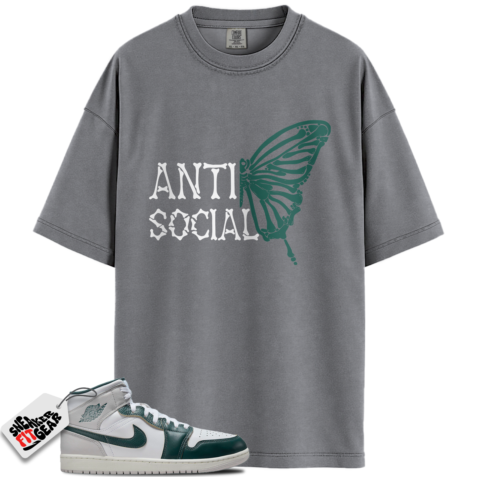 Jordan 1 Mid SE Oxidized Green Match Shirts, Anti Social Butterfly To Match Jordan 1 Mid SE Oxidized Green