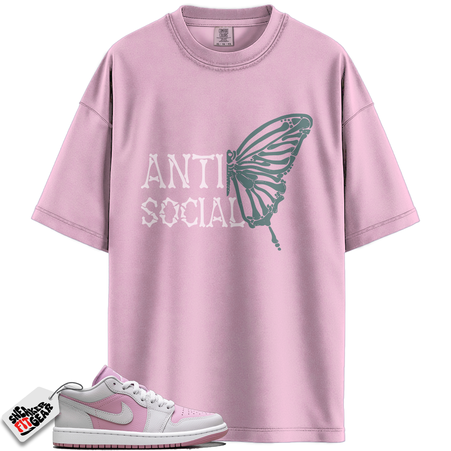 Women's Jordan 1 Low Orchid Neutral Grey Match Shirts, Anti Social Butterfly To Match Women's Jordan 1 Low Orchid Neutral Grey