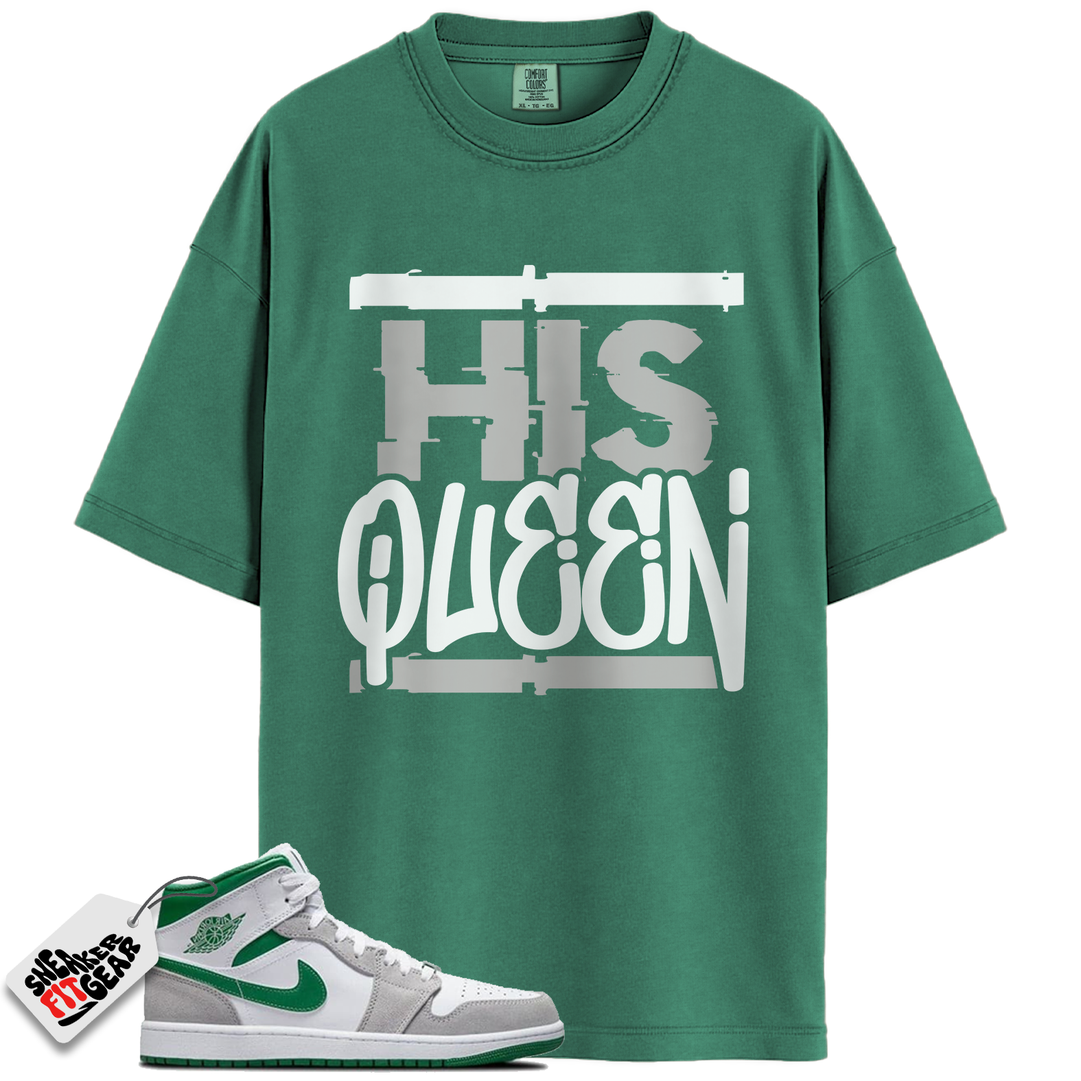 Jordan 1 Mid SE Grey Green Match Shirts, His Queen To Match Jordan 1 Mid SE Grey Green