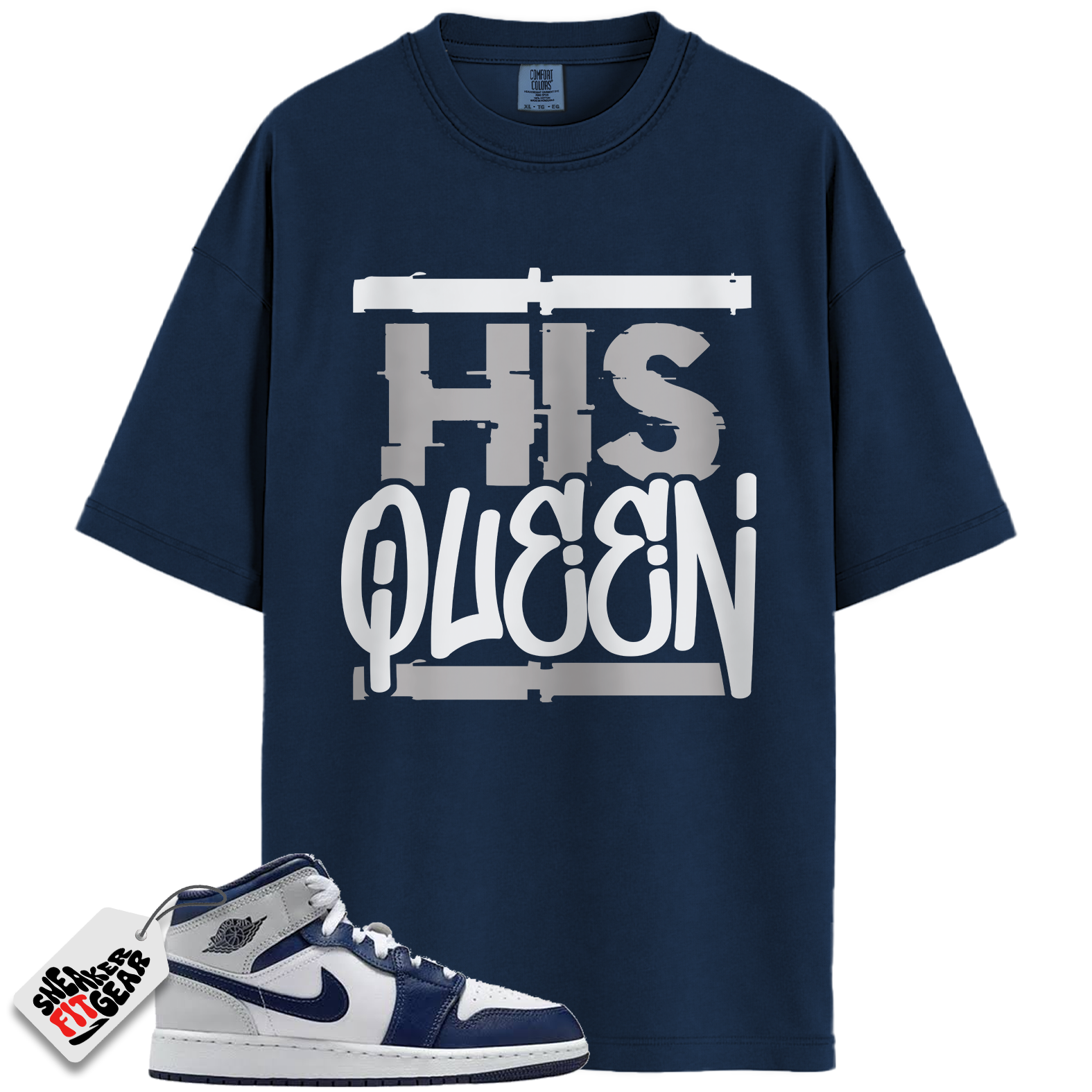 Jordan 1 Mid GS Light Smoke Grey Obsidian Match Shirts, His Queen To Match Jordan 1 Mid GS Light Smoke Grey Obsidian Main image