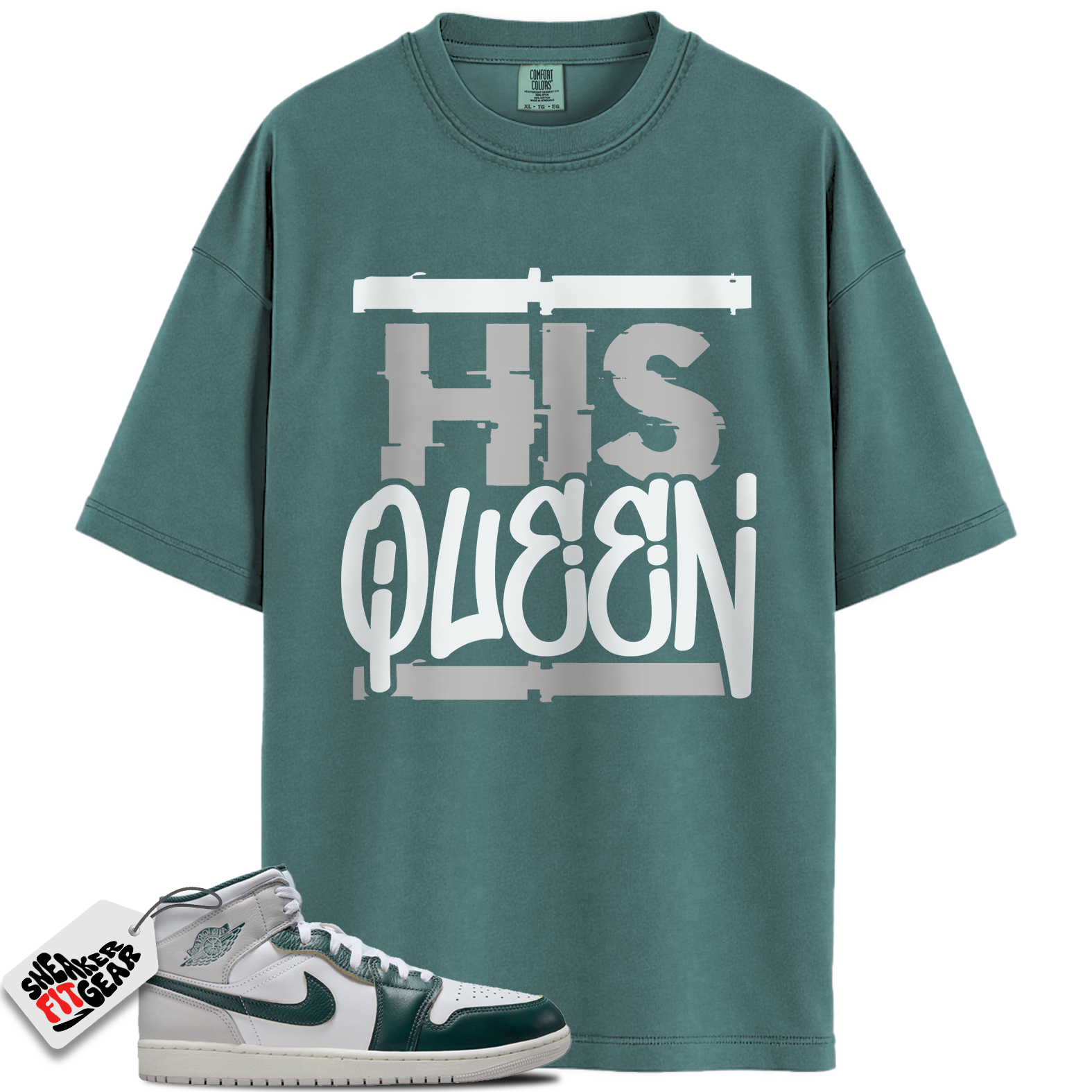 Jordan 1 Mid SE Oxidized Green Match Shirts, His Queen To Match Jordan 1 Mid SE Oxidized Green
