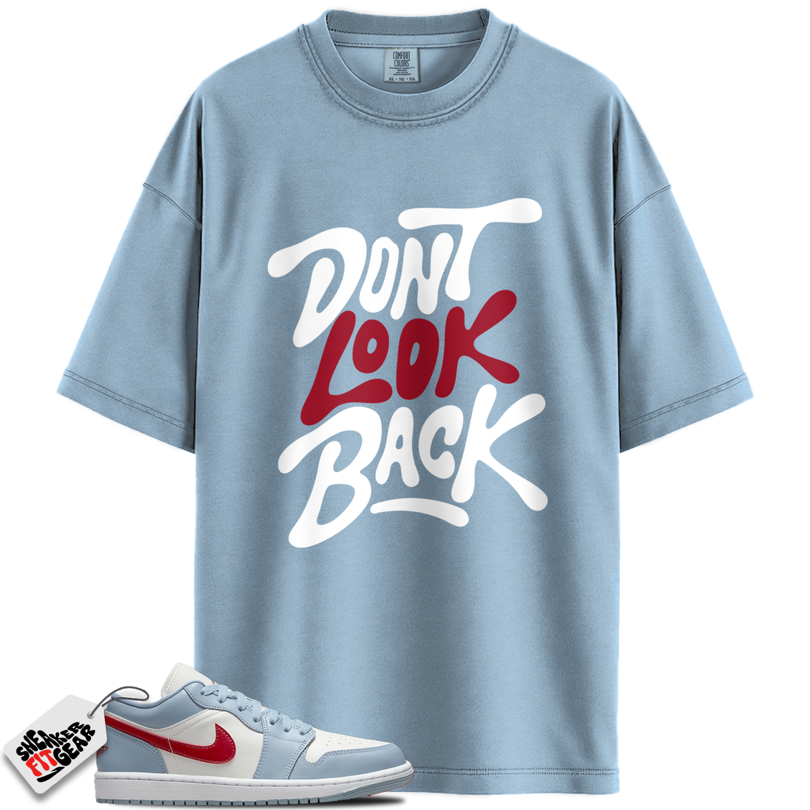 Jordan 1 Low Blue Whisper Dune Red Match Shirts, Don’t Look Back Shirt To Match Jordan 1 Low Blue Whisper Dune Red
