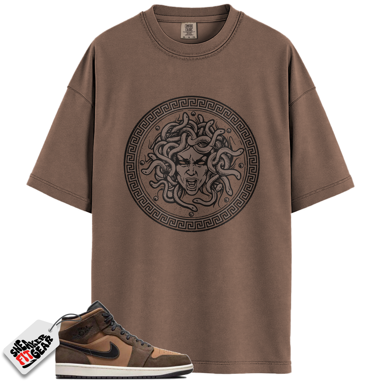Jordan 1 Mid SE Dark Chocolate Match Shirts, Medusa Tee To Match Jordan 1 Mid SE Dark Chocolate