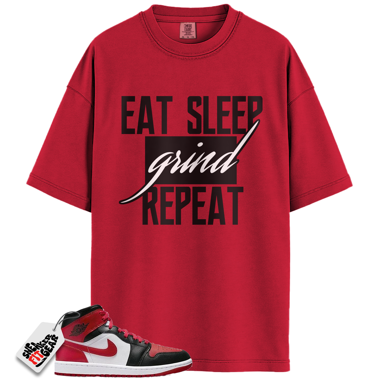 Jordan 1 Mid Alternate Bred Toe Match Shirts, Eat Sleep Grind Repeat To Match  Jordan 1 Mid Alternate Bred Toe