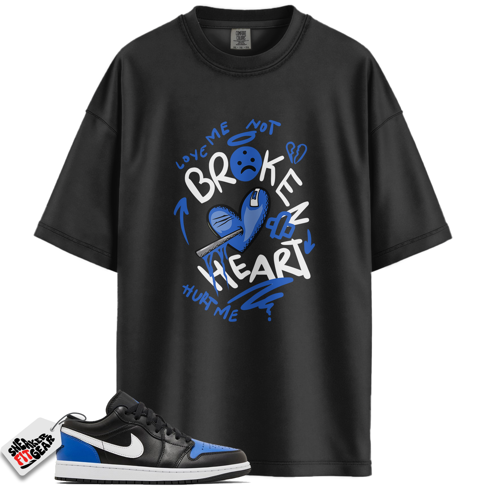 Jordan 1 Low Black Royal Toe Match Shirts, Broken Heart To Match Jordan 1 Low Black Royal Toe