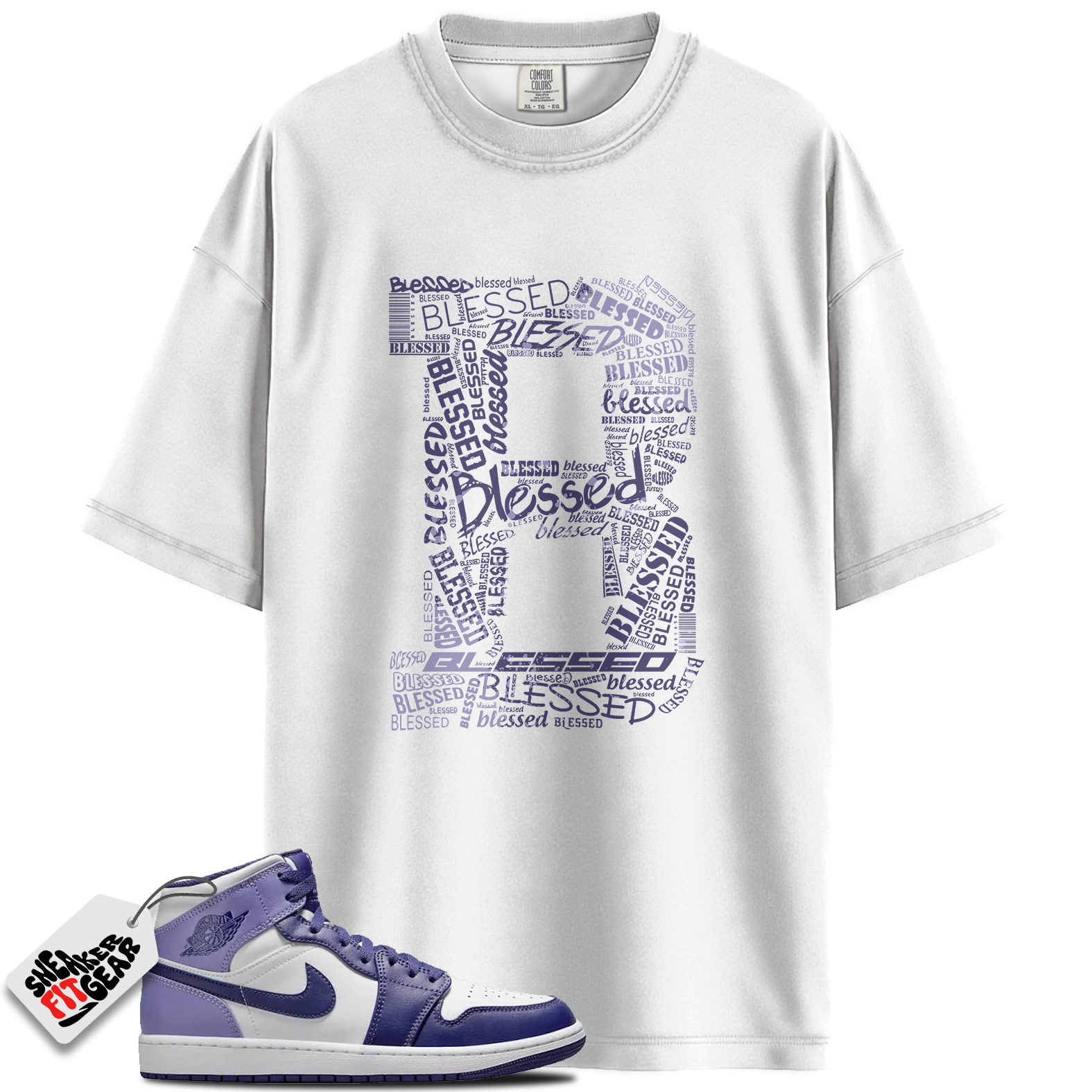 Jordan 1 Mid Sky J Light Purple Blueberry White Match Shirts, BLESSED To Match Jordan 1 Mid Sky J Light Purple Blueberry White Main image