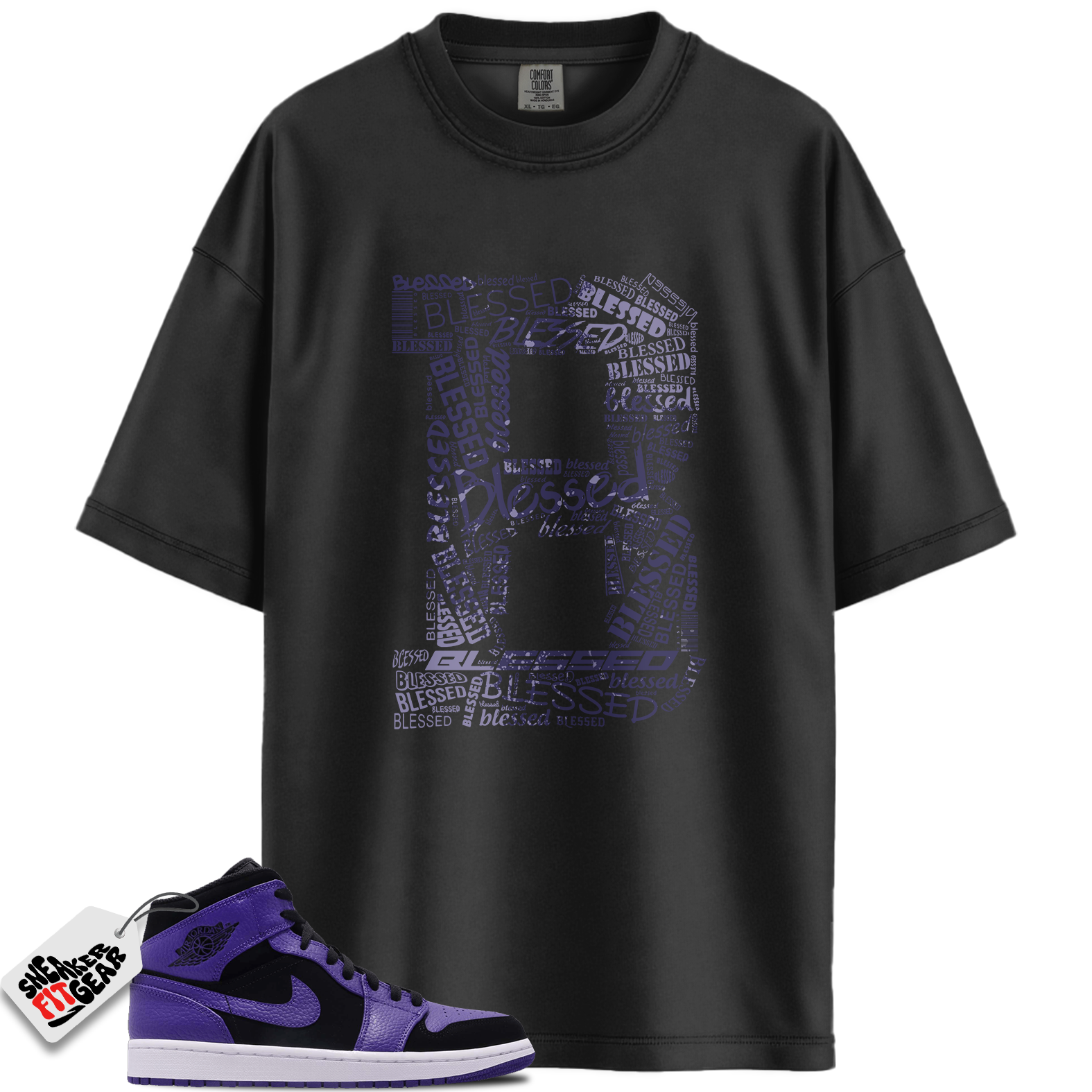 Jordan 1 Mid Purple Black Match Shirts, BLESSED To Match Jordan 1 Mid Purple Black