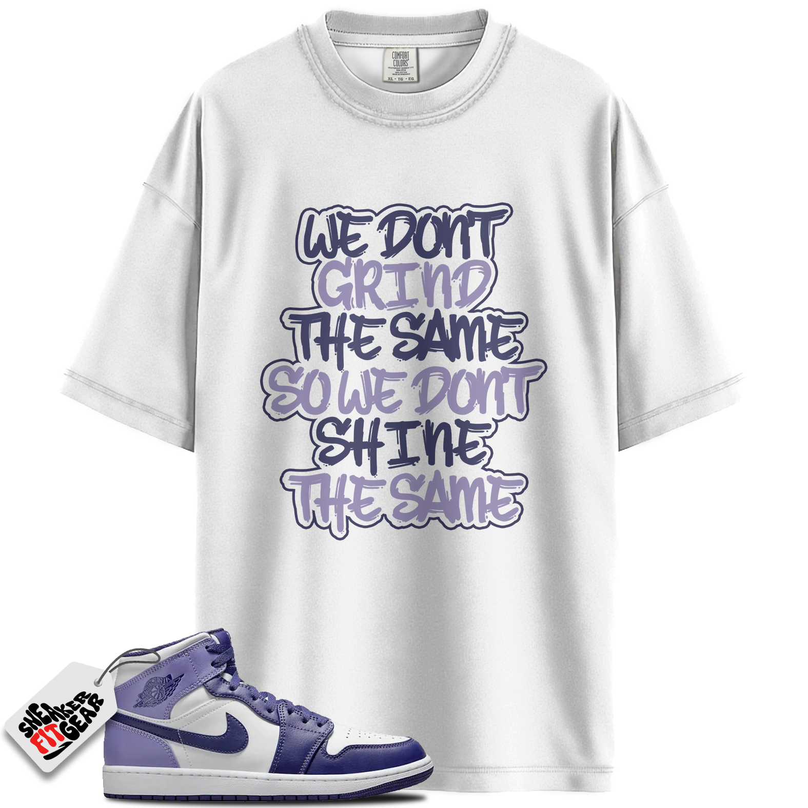 Jordan 1 Mid Sky J Light Purple Blueberry White Match Shirts, GRIND To Match Jordan 1 Mid Sky J Light Purple Blueberry White Main image