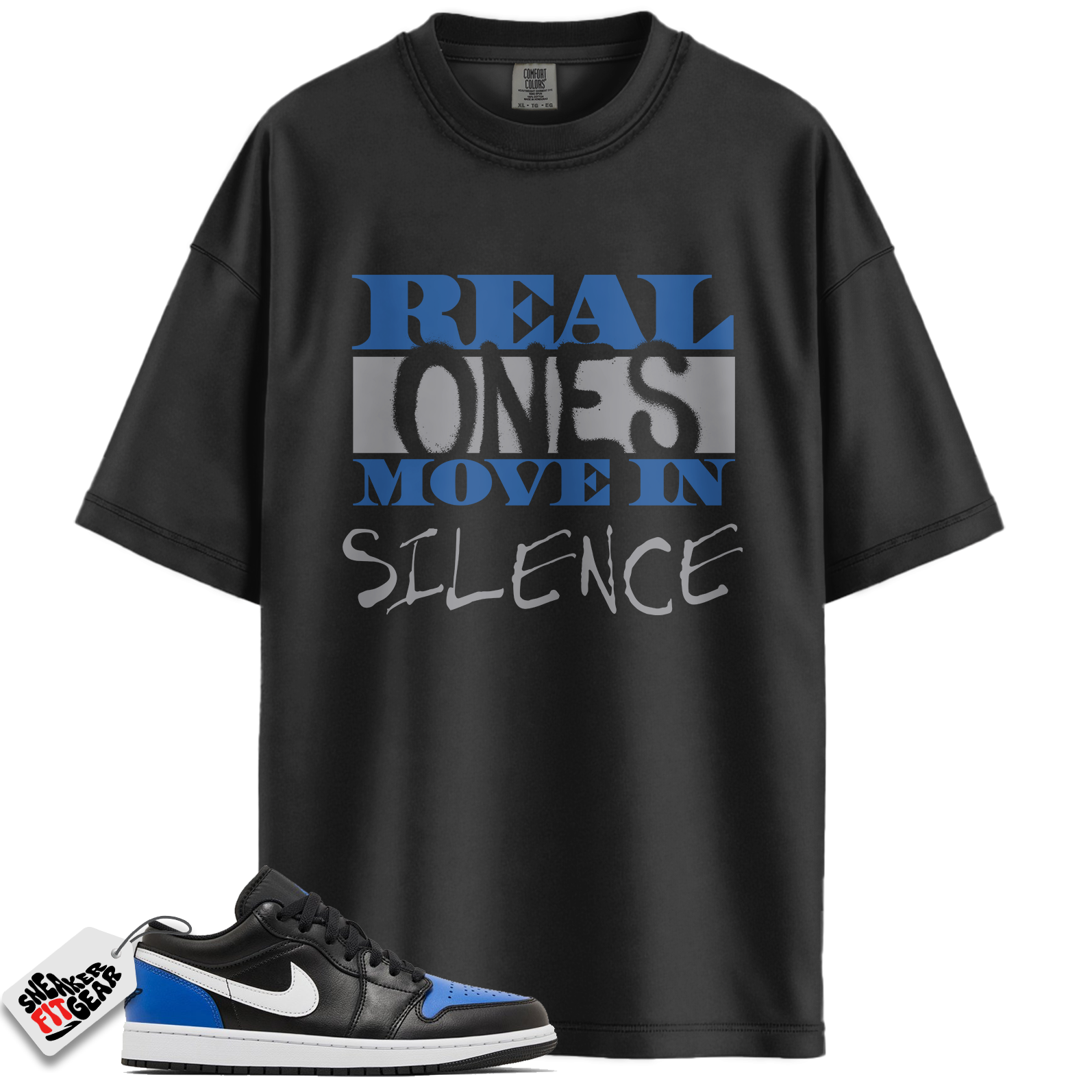 Jordan 1 Low Black Royal Toe Match Shirts, Real Ones Move in Silence T-Shirt To Match Jordan 1 Low Black Royal Toe Main image