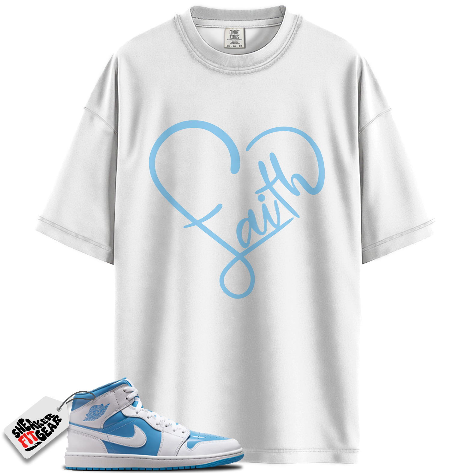 Jordan 1 Mid Legend Blue Match Shirts, FAITH To Match Jordan 1 Mid Legend Blue